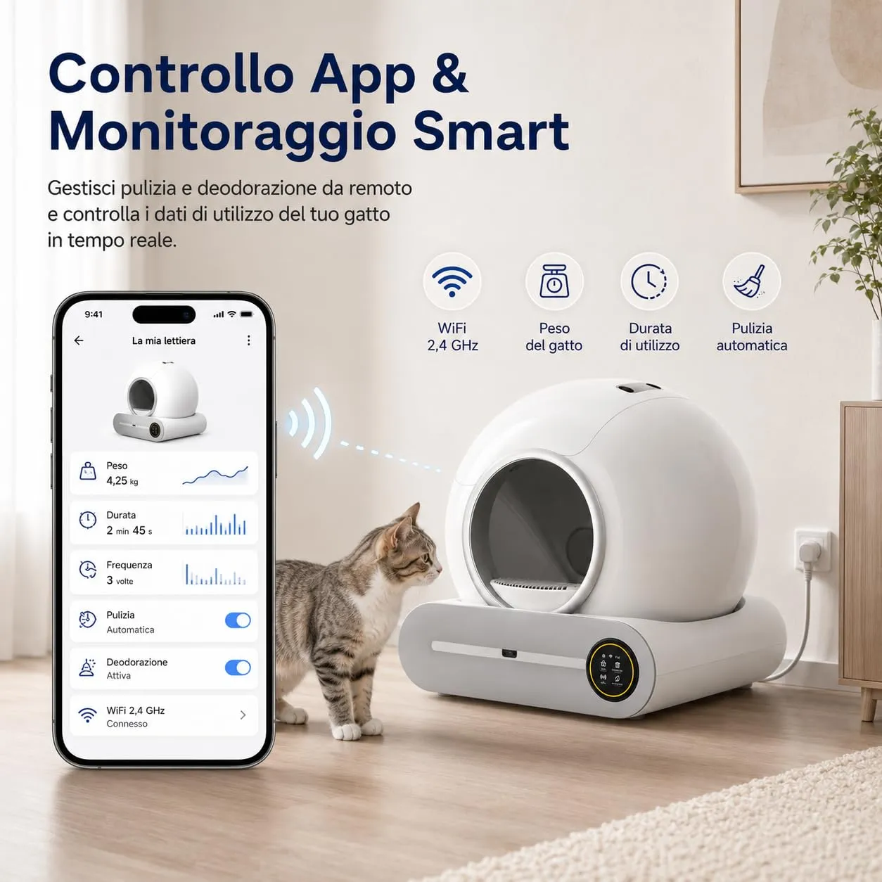 PaaWings Lettiera Gatto Autopulente XXL 65L con Cassetto Rifiuti 9L per Gatti 1-8 kg - immagine 4