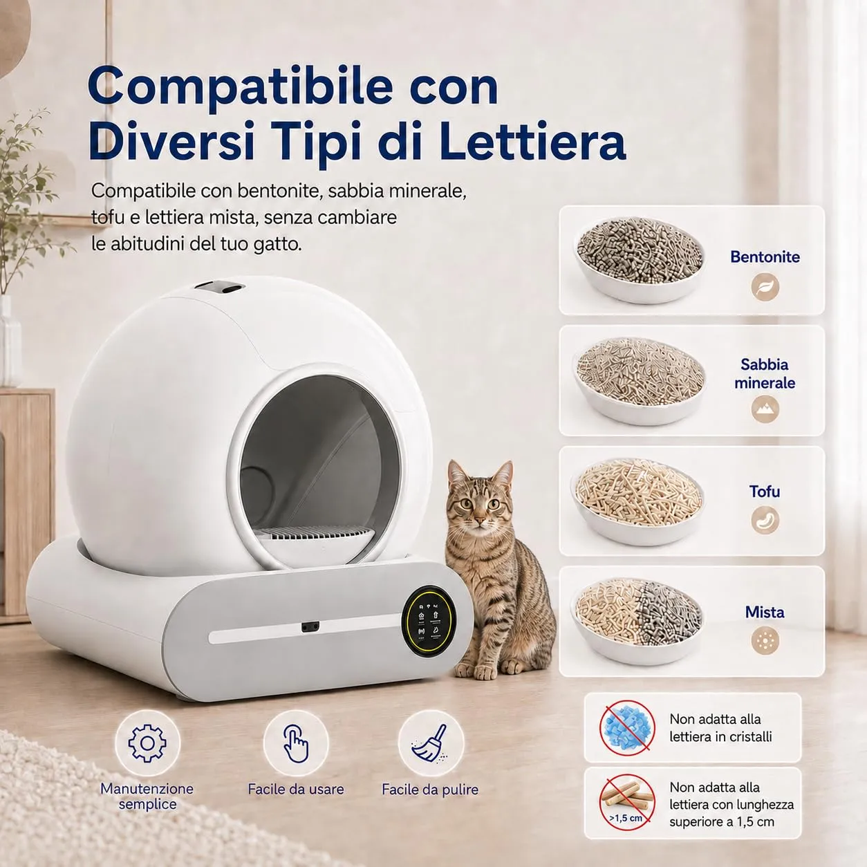 PaaWings Lettiera Gatto Autopulente XXL 65L con Cassetto Rifiuti 9L per Gatti 1-8 kg - immagine 6