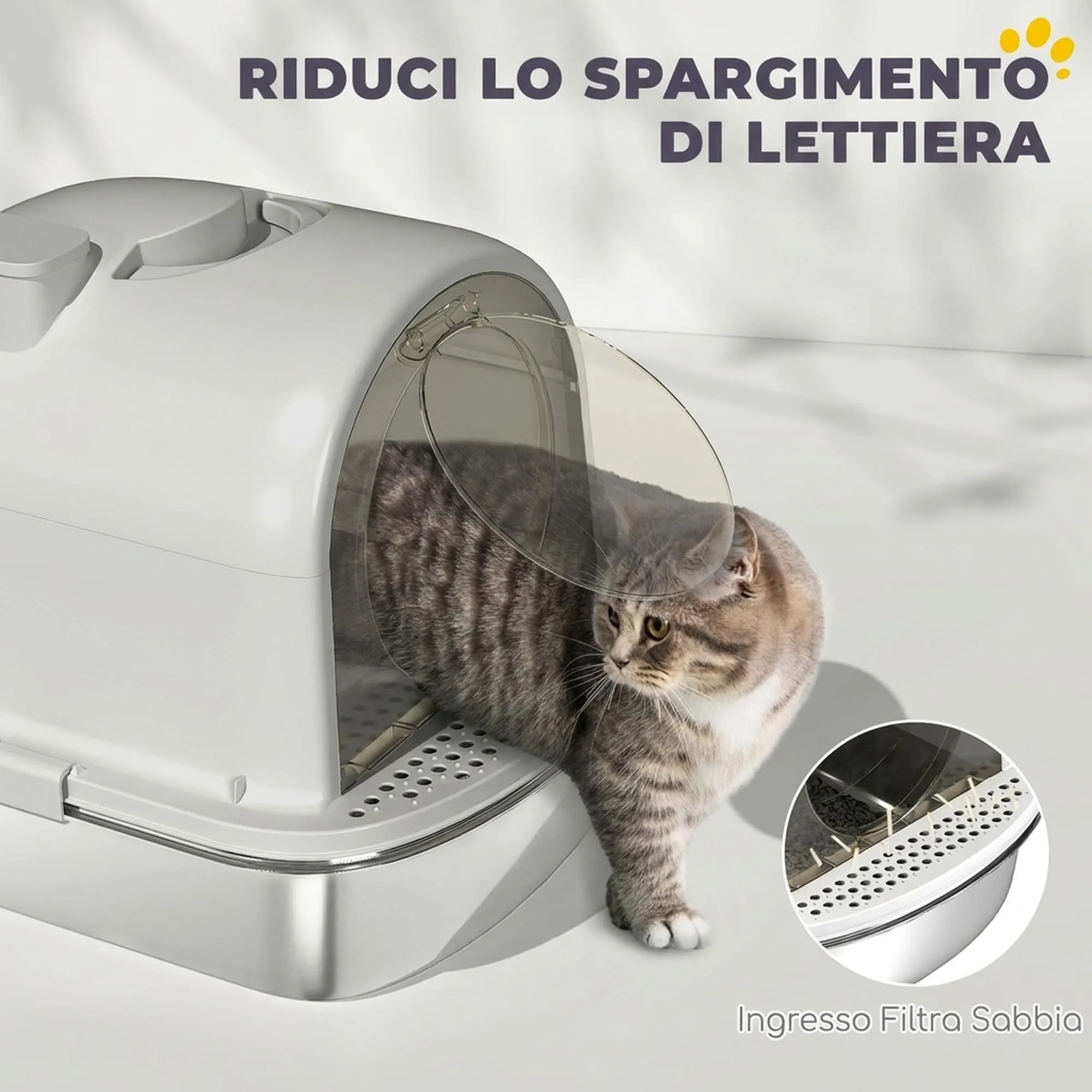 PawHut Lettiera Gatto Chiusa in Acciaio Inox con Maniglia, Grigio - immagine 4