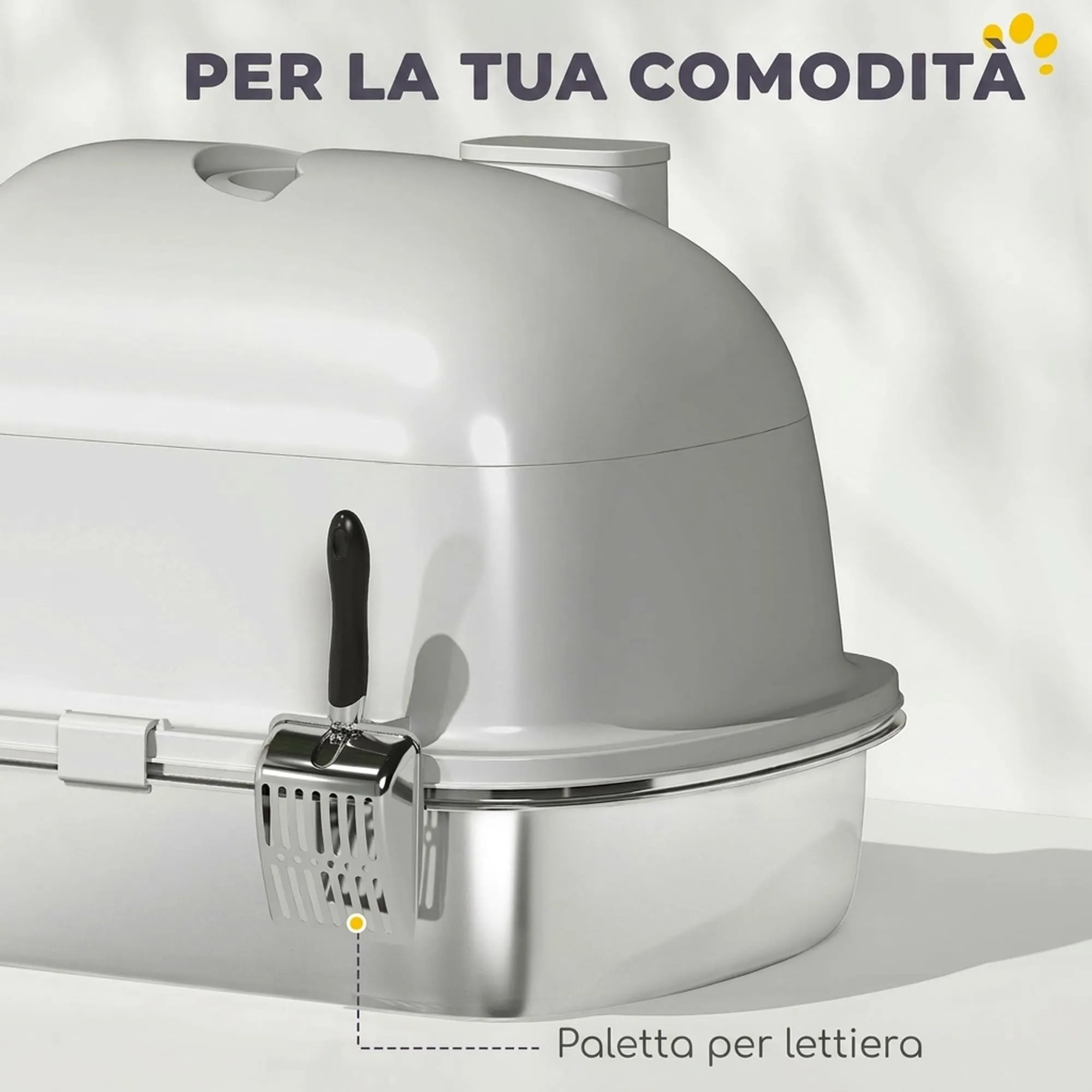 PawHut Lettiera Gatto Chiusa in Acciaio Inox con Maniglia, Grigio - immagine 5