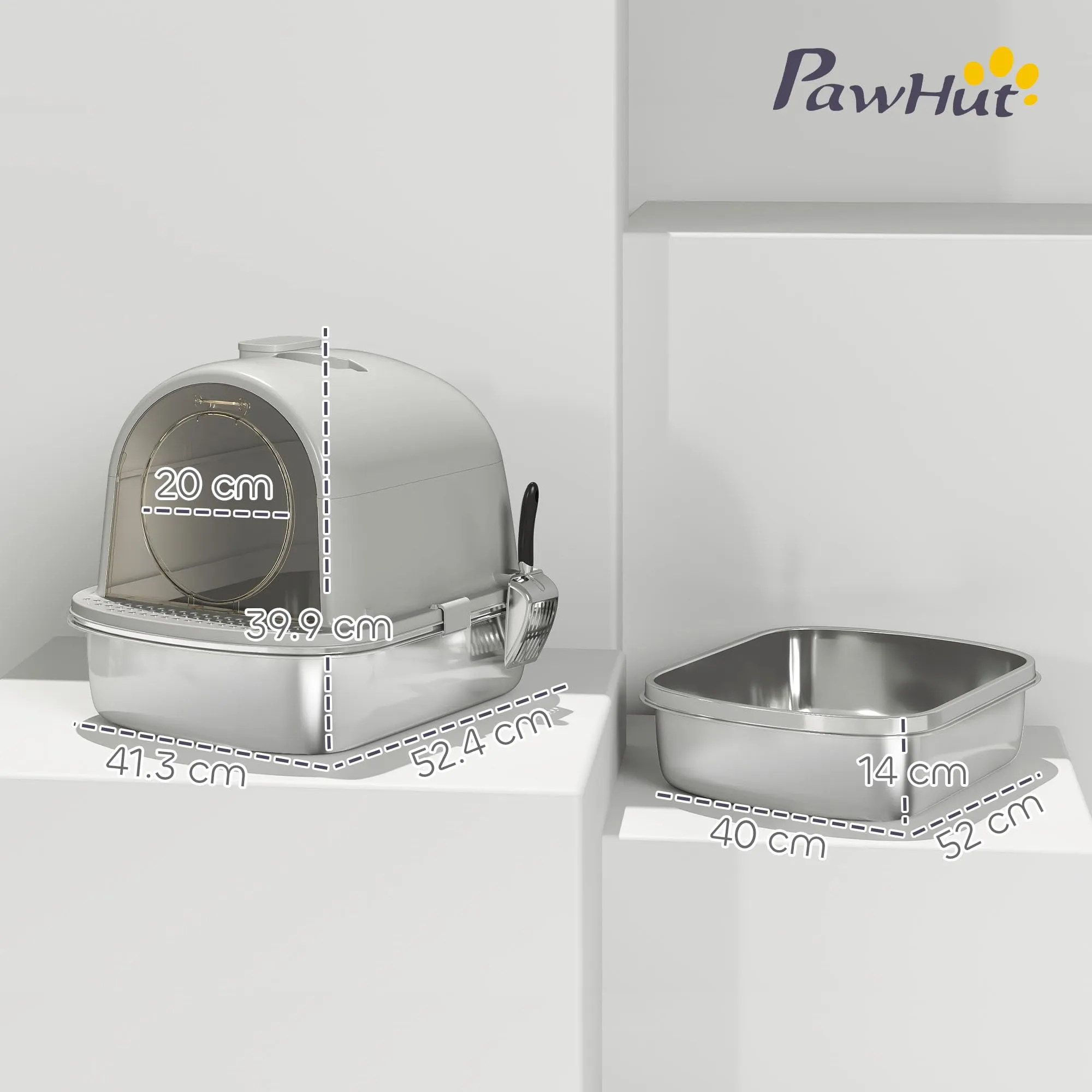 PawHut Lettiera Gatto Chiusa in Acciaio Inox con Maniglia, Grigio - immagine 7