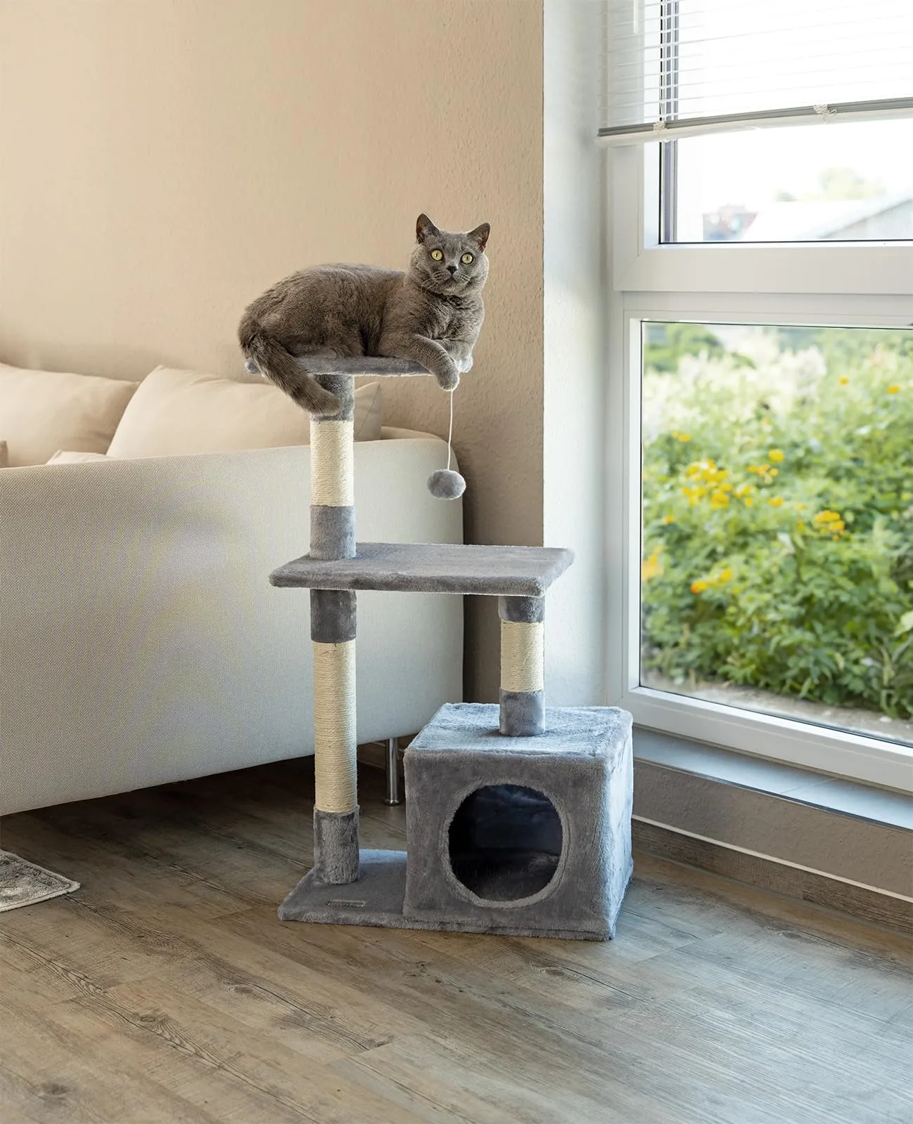 lionto Tiragraffi con Grotta e Colonne, 3 Livelli, 85 cm, Grigio Chiaro - immagine 2