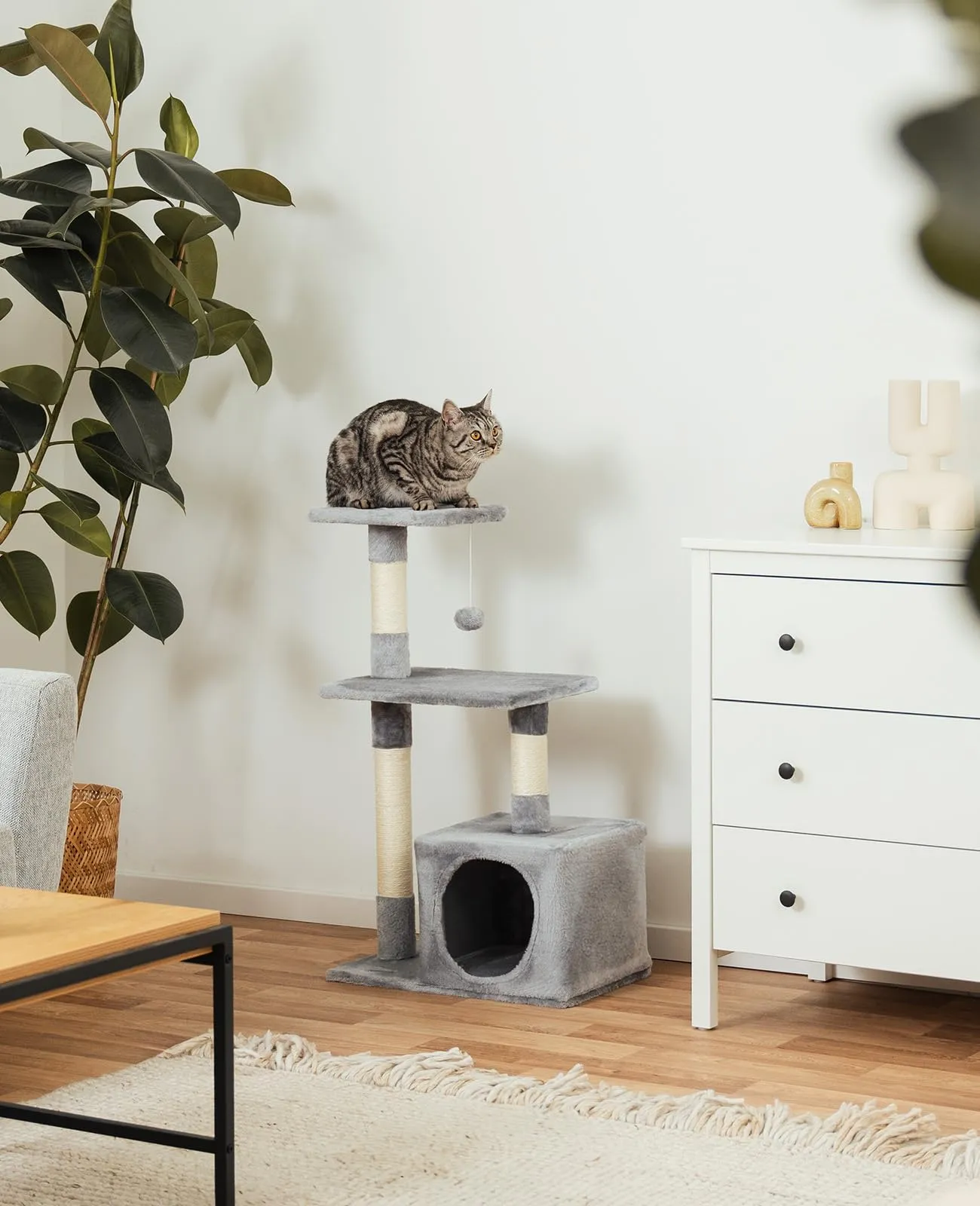 lionto Tiragraffi con Grotta e Colonne, 3 Livelli, 85 cm, Grigio Chiaro - immagine 3