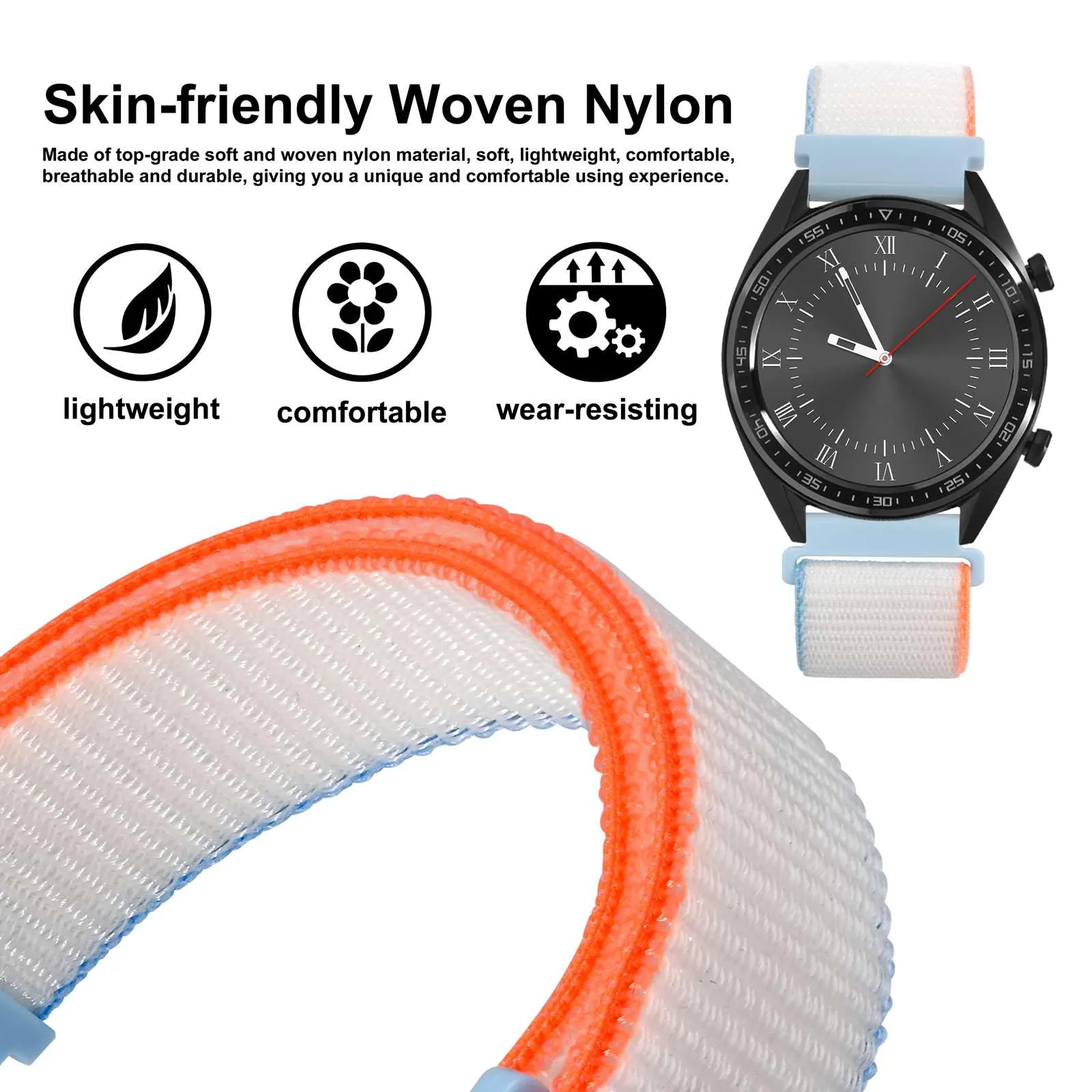 WOCCI Sportivo Cinturino in Nylon 18mm a Sgancio Rapido (Bianco) - immagine 2