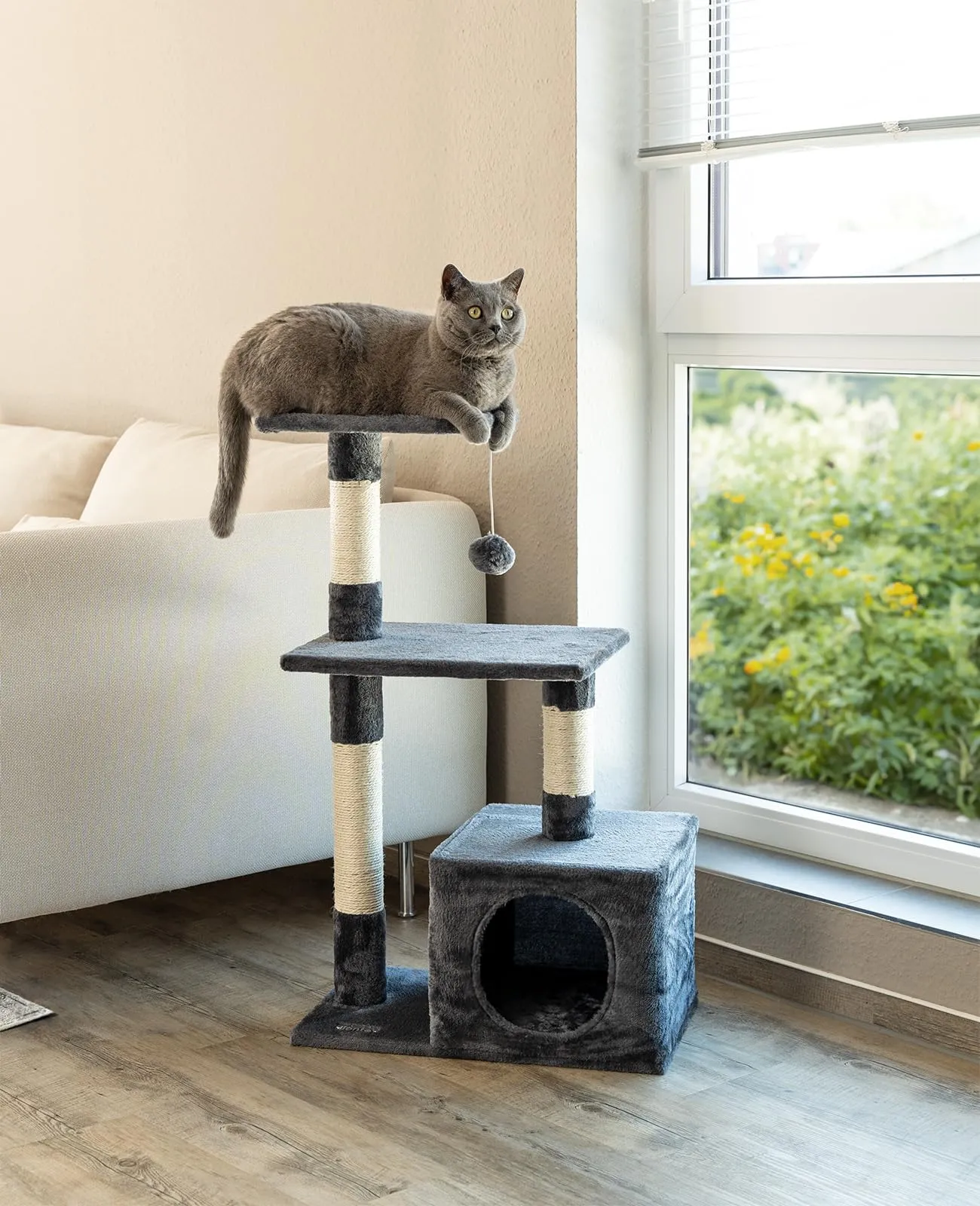 lionto Tiragraffi con Grotta e Colonne, 3 Livelli, 85 cm, Grigio Scuro - immagine 2