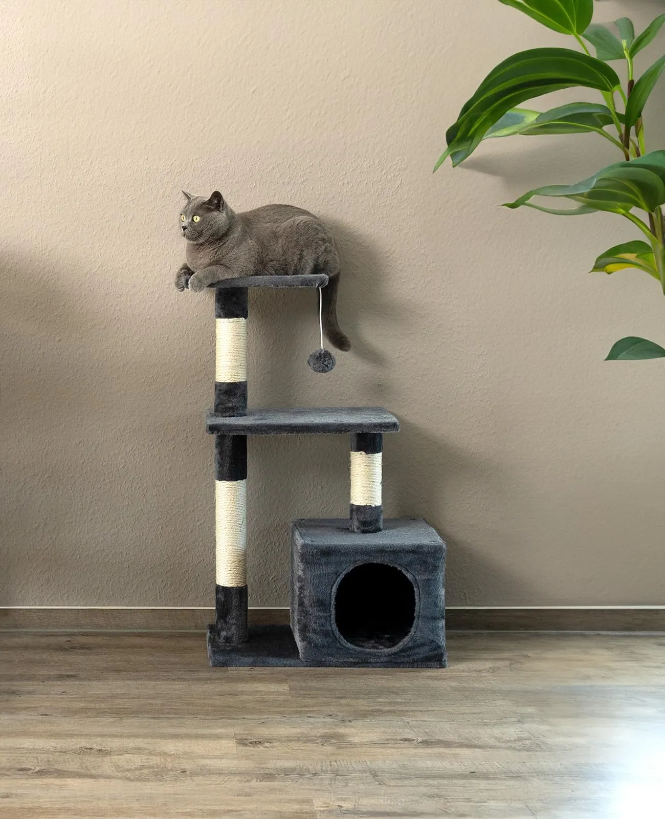 lionto Tiragraffi con Grotta e Colonne, 3 Livelli, 85 cm, Grigio Scuro - immagine 3