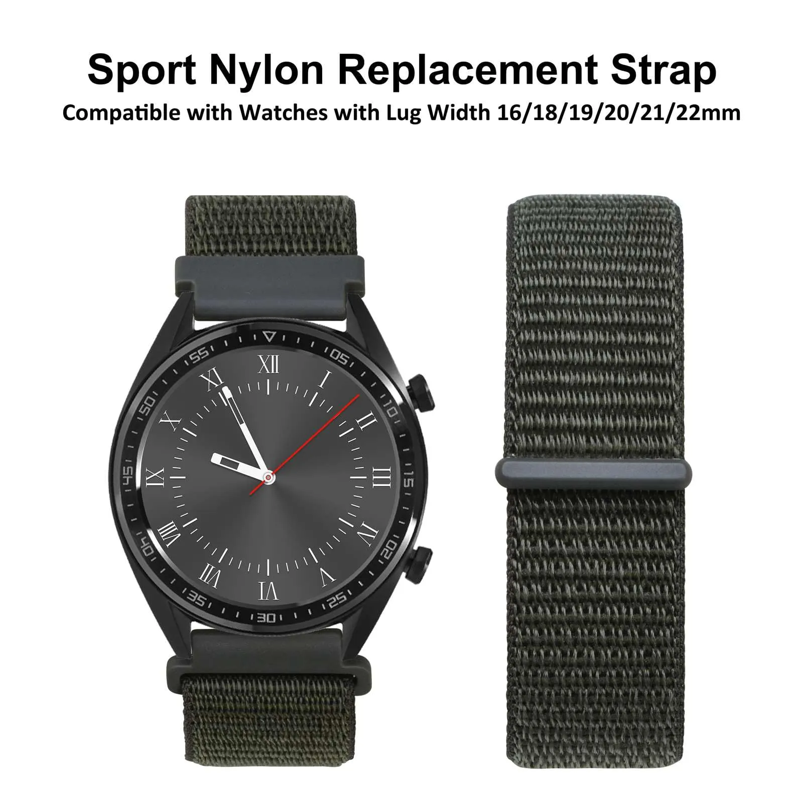 WOCCI Sportivo Cinturino in Nylon 16mm a Sgancio Rapido (Verde Militare) - immagine 8
