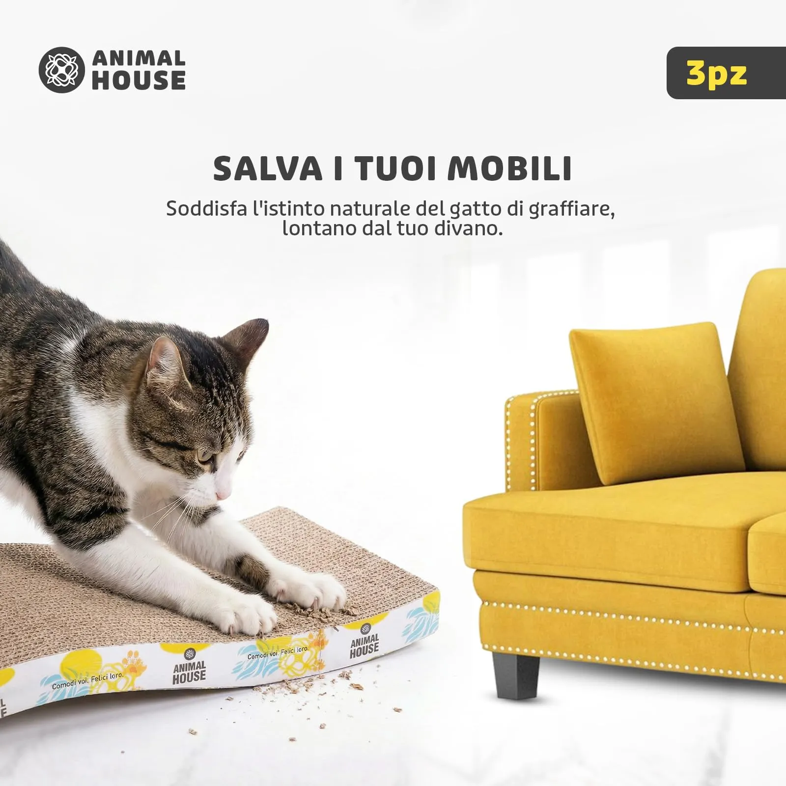 Animal House Set 3 Pezzi Tiragraffi per Gatti in Cartone Ondulato - immagine 5