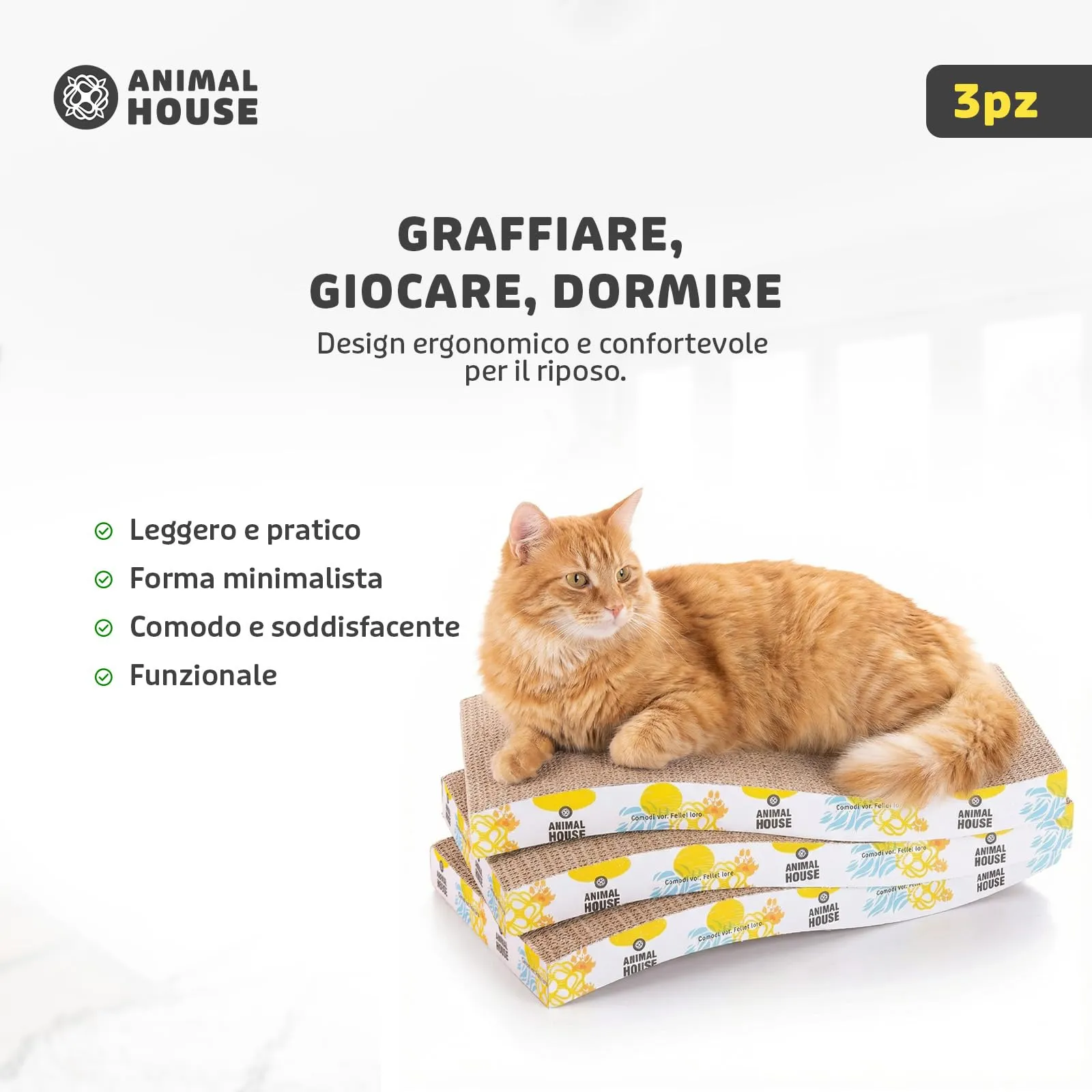 Animal House Set 3 Pezzi Tiragraffi per Gatti in Cartone Ondulato - immagine 6