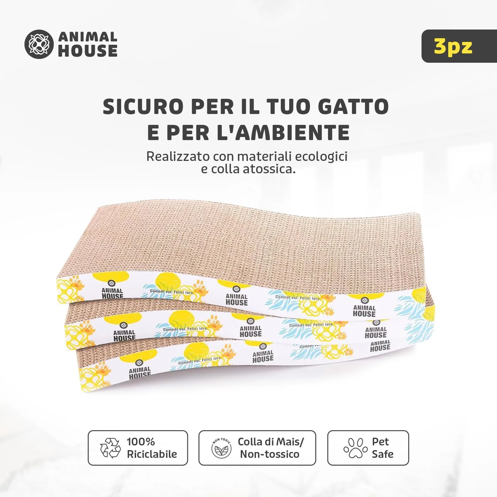 Animal House Set 3 Pezzi Tiragraffi per Gatti in Cartone Ondulato - immagine 7