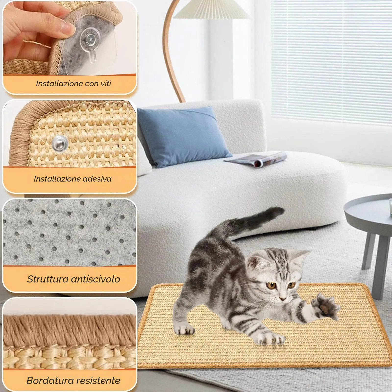Wubushan Tappeto Tiragraffi per Gatti in Sisal, 40 x 60 cm, 2 Pezzi - immagine 4