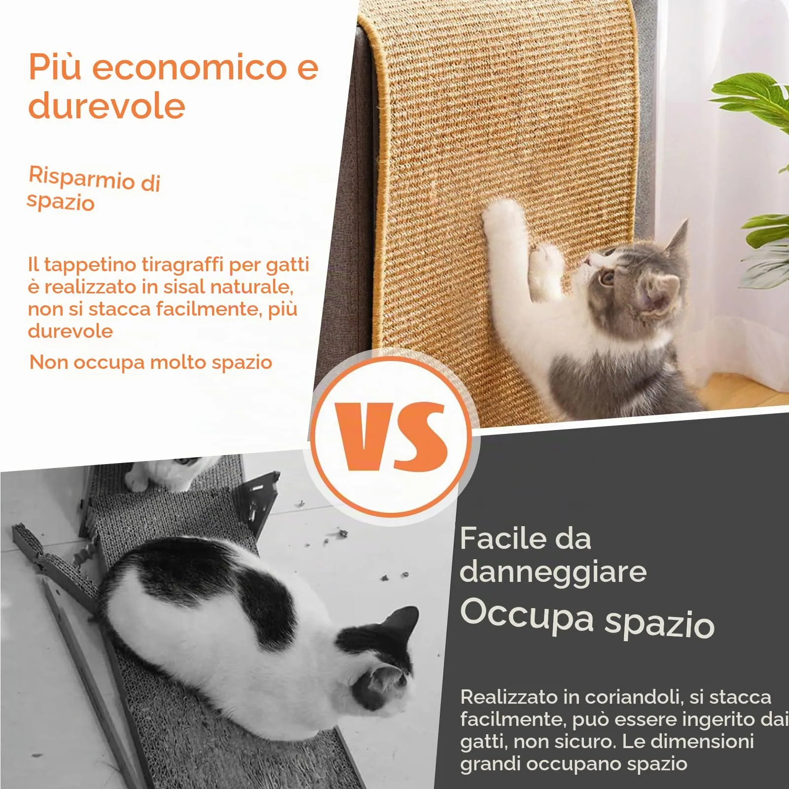 Wubushan Tappeto Tiragraffi per Gatti in Sisal, 40 x 60 cm, 2 Pezzi - immagine 5