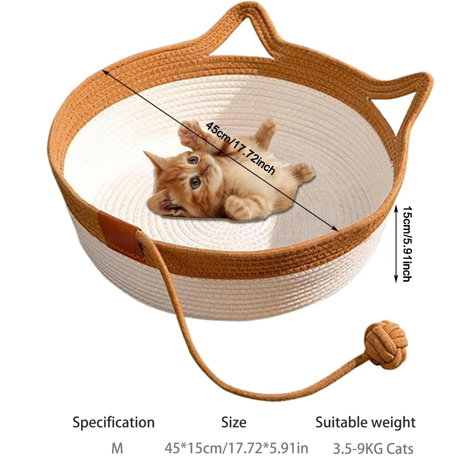 MEISO Letto per Gatti in Cotone Tessuto a Mano, Cesto Pieghevole e Traspirante con Giocattolo, M - immagine 2