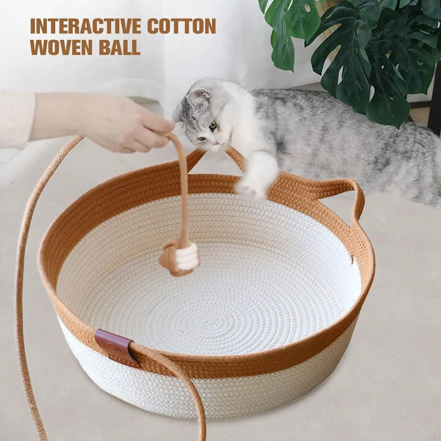 MEISO Letto per Gatti in Cotone Tessuto a Mano, Cesto Pieghevole e Traspirante con Giocattolo, M - immagine 5