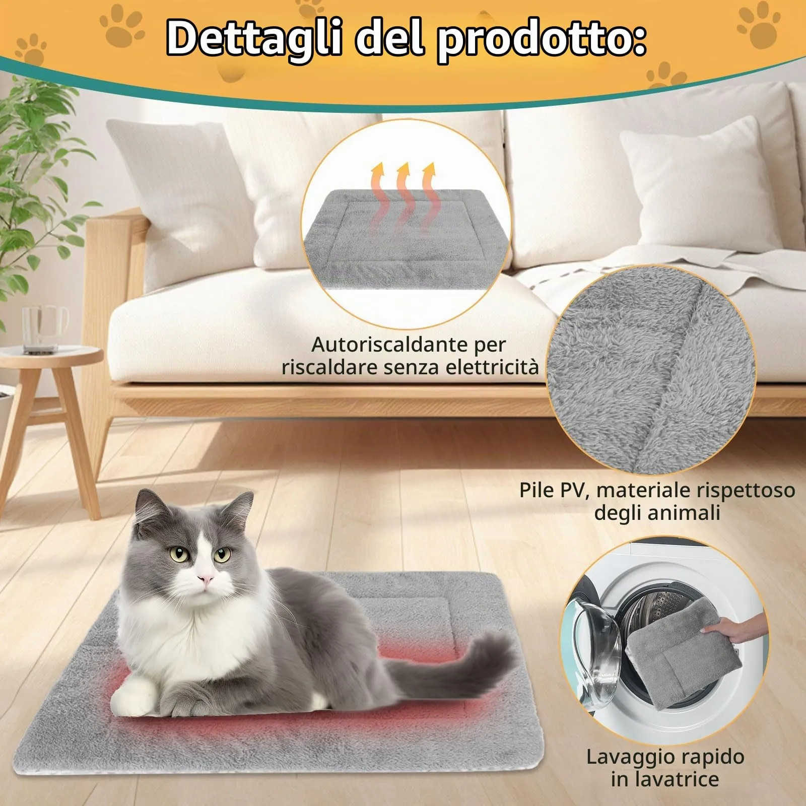 JABNOW Coperta Termica Autoriscaldante per Cani e Gatti, 50 x 60cm, Lavabile - immagine 2
