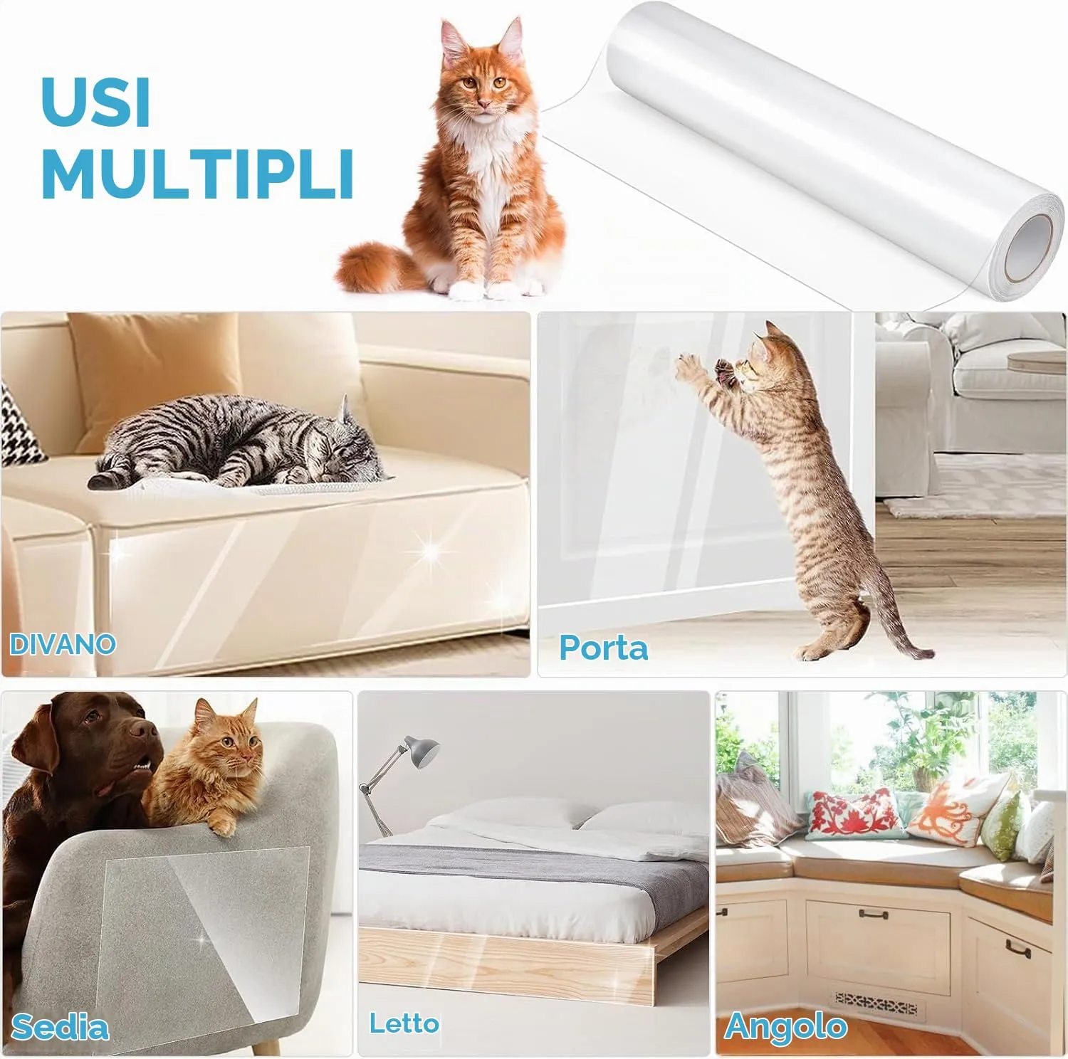 Wubushan Pellicola Antigraffio per Gatti, 40cm x 3m, Trasparente - immagine 7