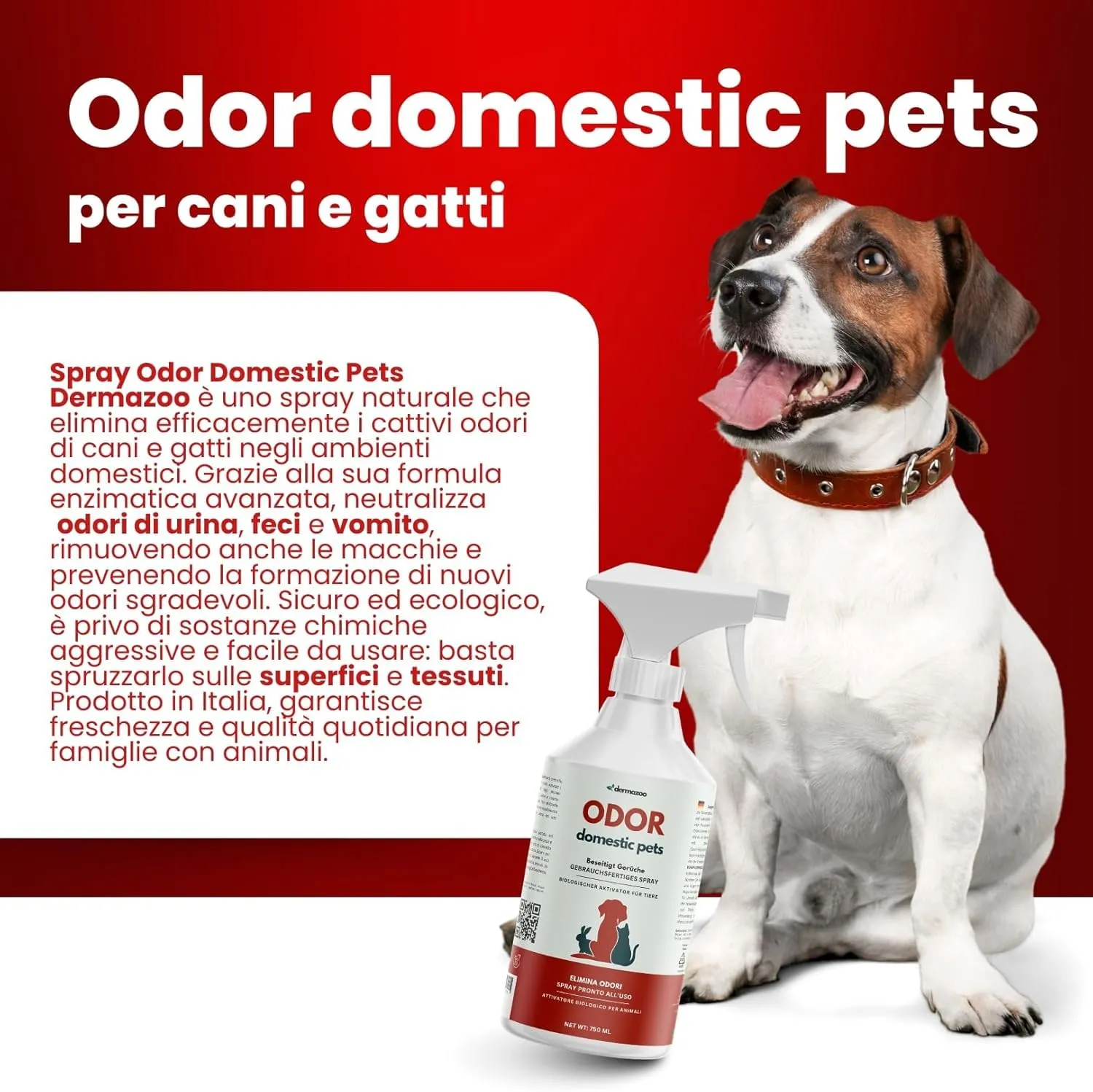 Dermazoo Spray Detergente Enzimatico Urina Gatto e Cane, 750ml - immagine 2