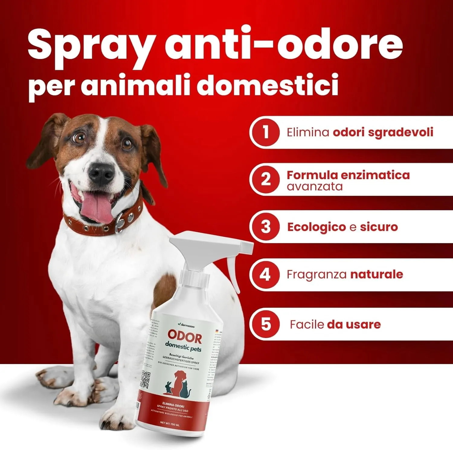 Dermazoo Spray Detergente Enzimatico Urina Gatto e Cane, 750ml - immagine 3