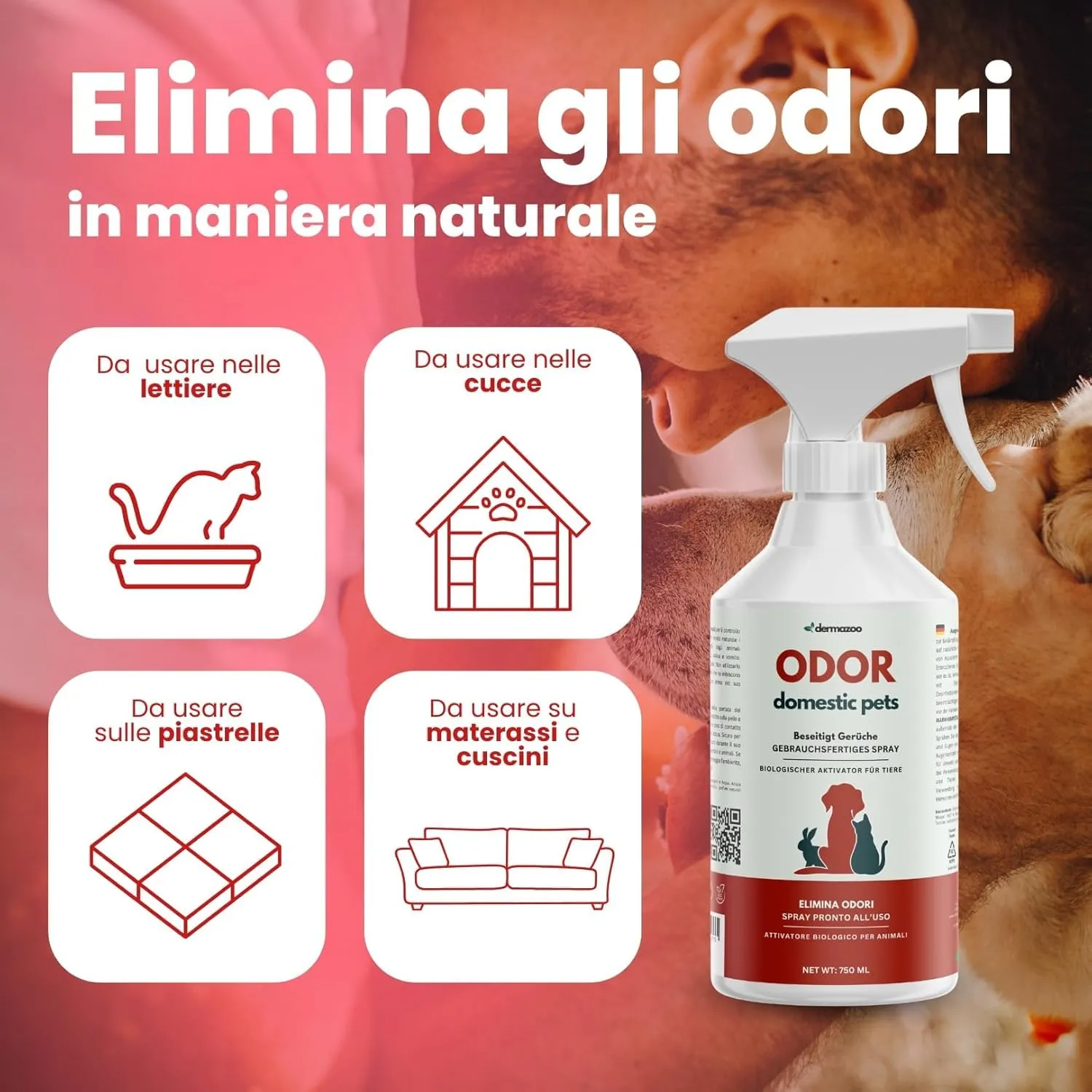 Dermazoo Spray Detergente Enzimatico Urina Gatto e Cane, 750ml - immagine 4
