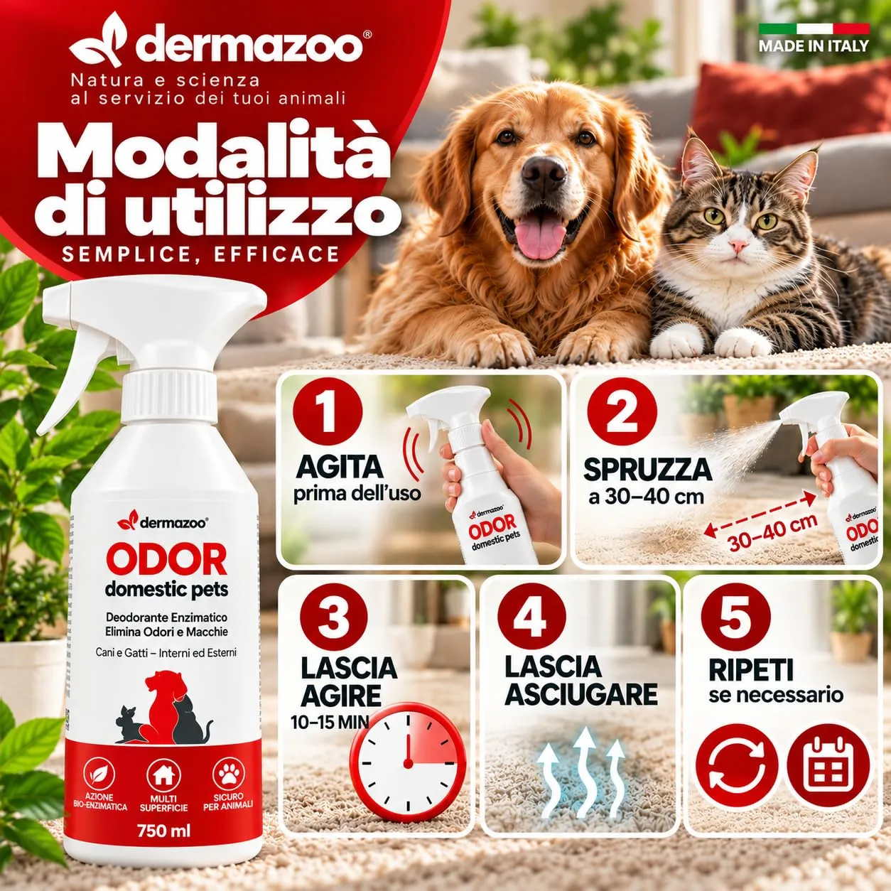 Dermazoo Spray Detergente Enzimatico Urina Gatto e Cane, 750ml - immagine 5