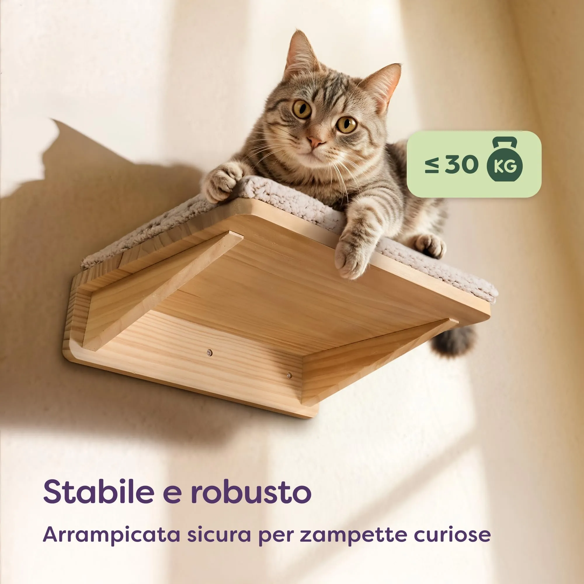 Knupis Mensole da Parete per Gatti con Letto e 2 Scale - Pino FSC Beige - immagine 5