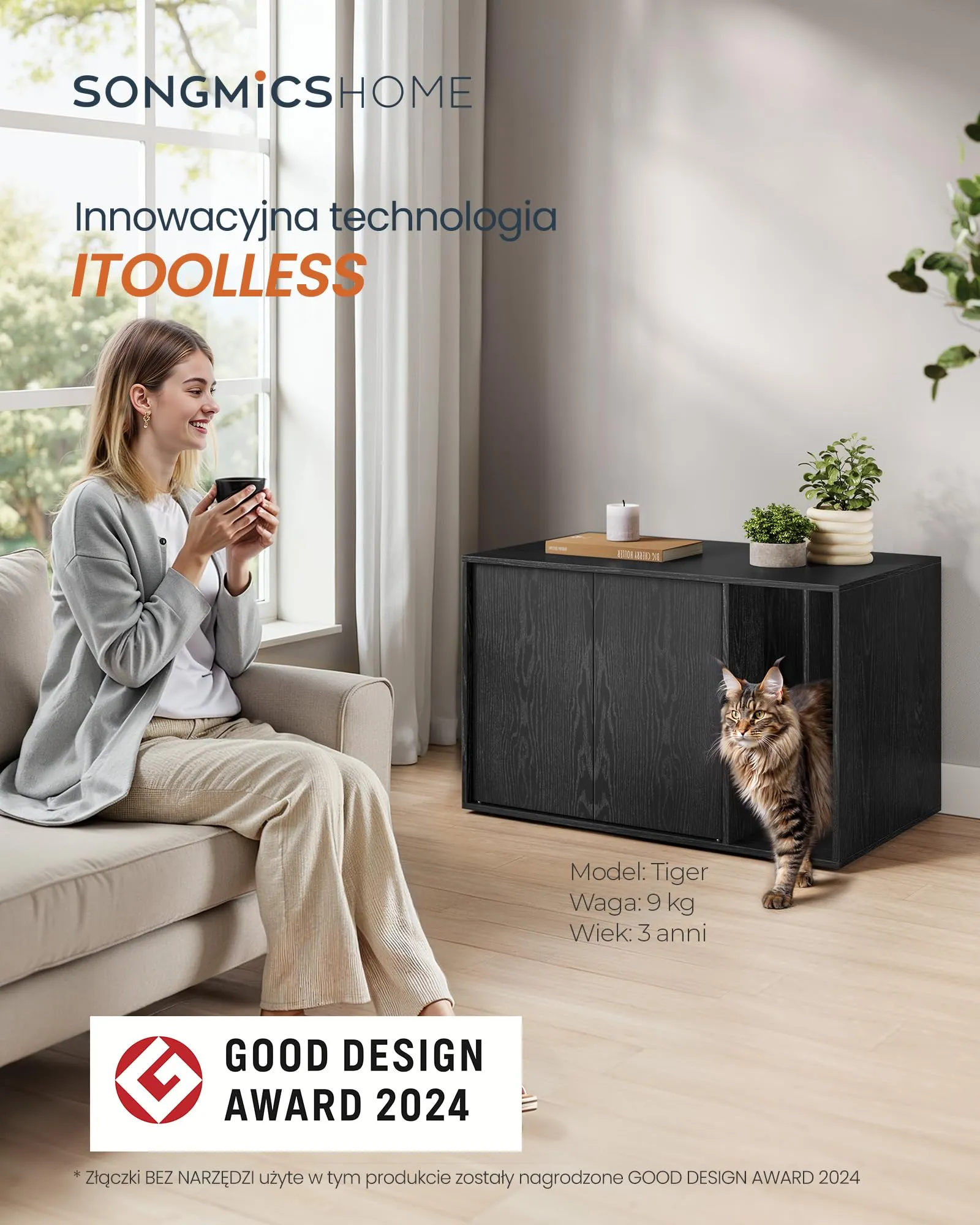 SONGMICS HOME Mobiletto Lettiera per Gatti Snapsemble, Nero Ebano - immagine 2