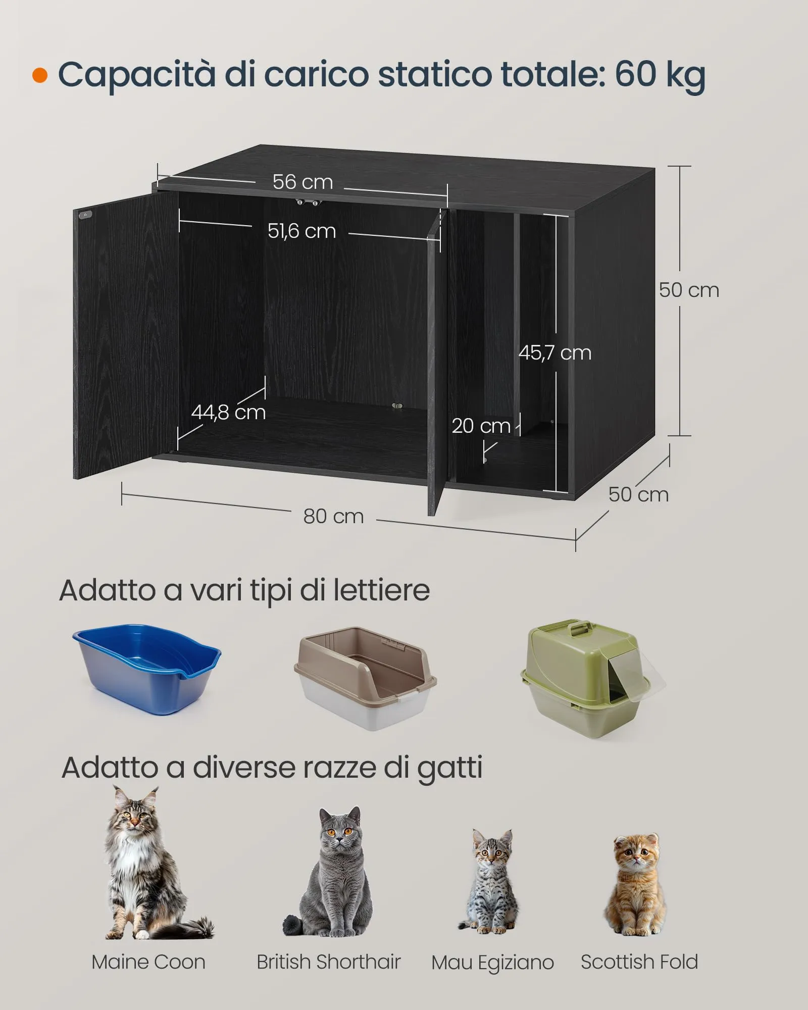 SONGMICS HOME Mobiletto Lettiera per Gatti Snapsemble, Nero Ebano - immagine 4
