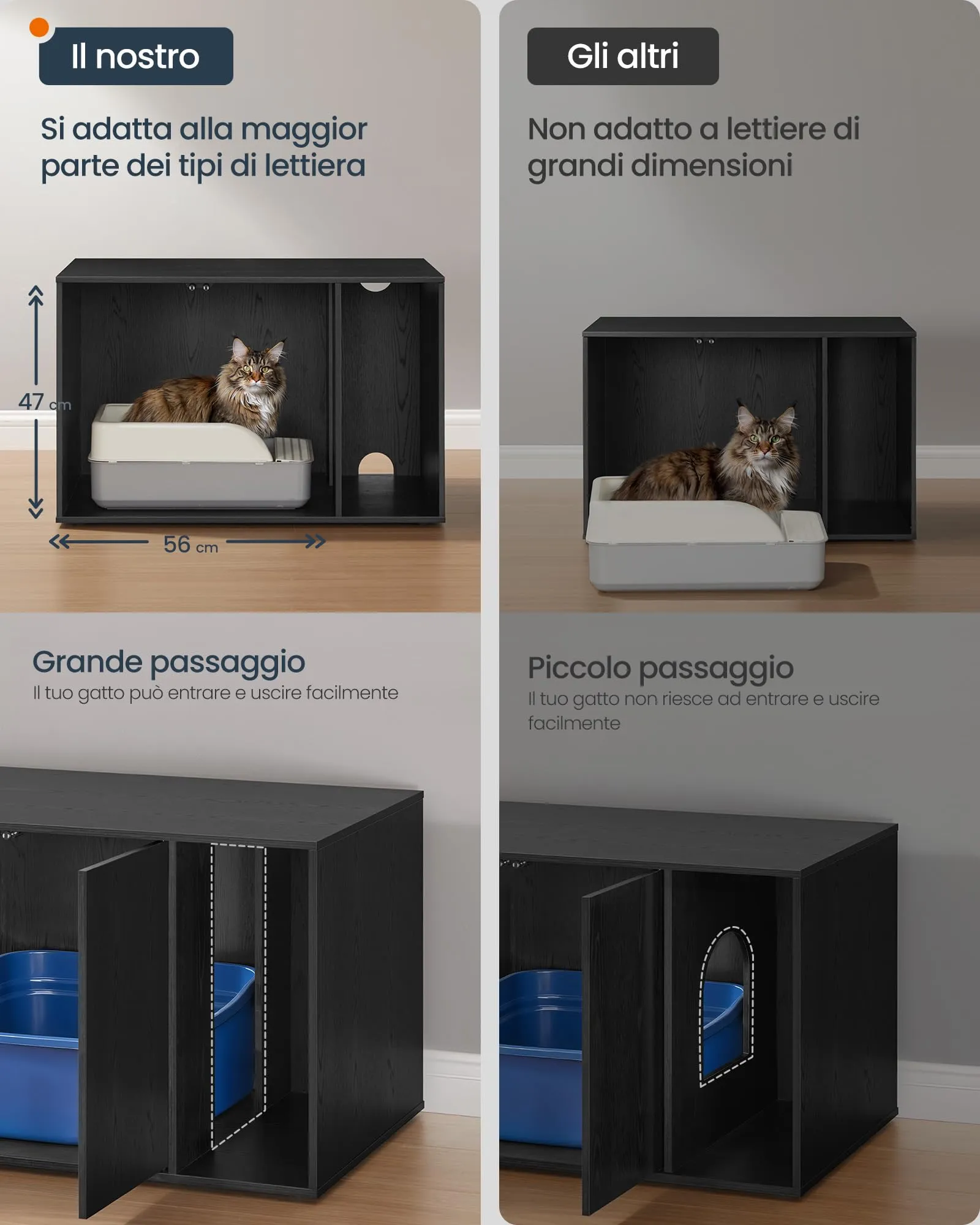 SONGMICS HOME Mobiletto Lettiera per Gatti Snapsemble, Nero Ebano - immagine 5
