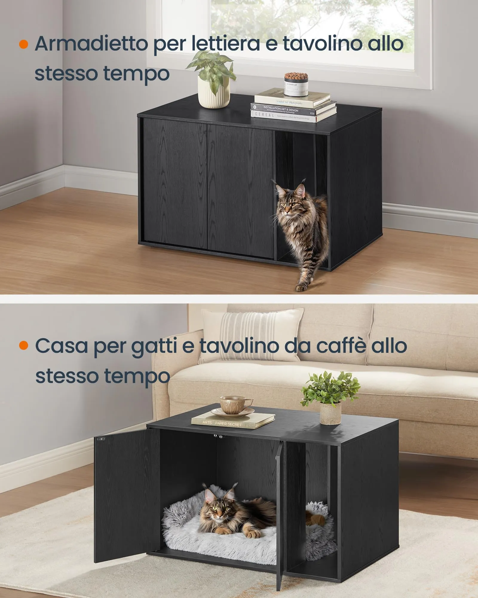 SONGMICS HOME Mobiletto Lettiera per Gatti Snapsemble, Nero Ebano - immagine 6