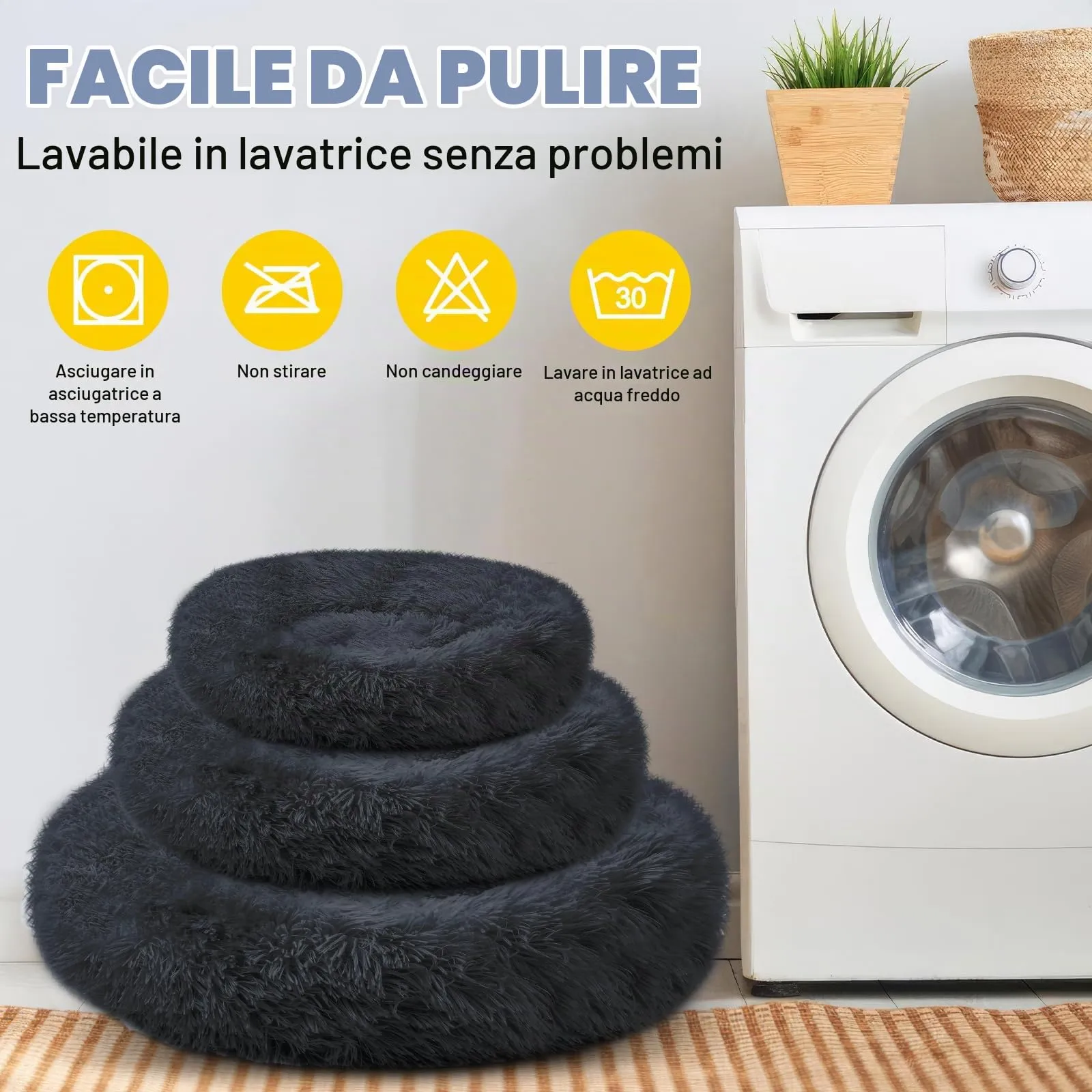 LUOJINYI Cuccia morbida per cani e gatti, rotonda, lavabile con fondo antiscivolo, 70 cm, Blu navy - immagine 6
