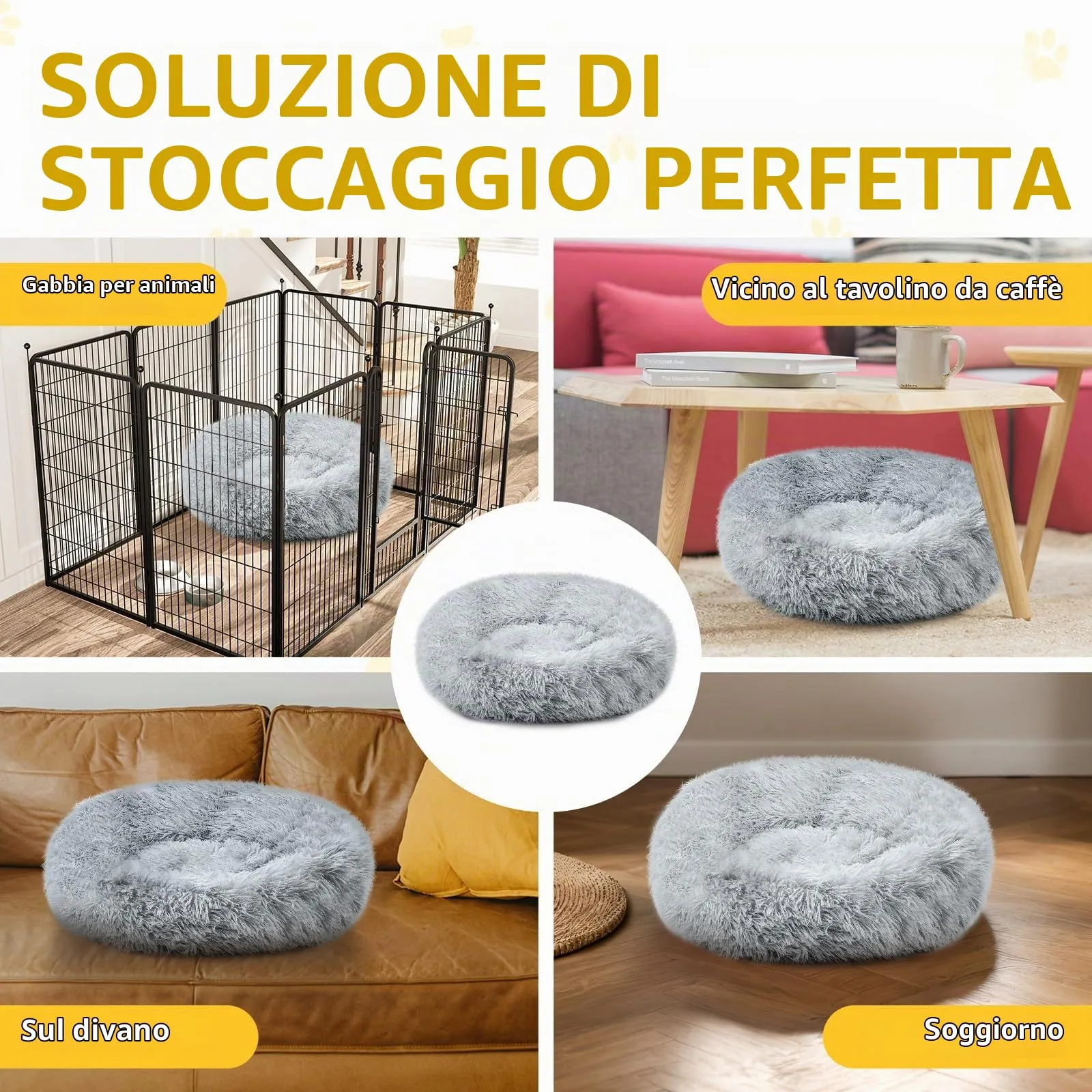 LUOJINYI Cuccia Morbida per Cani e Gatti, Rotonda, 60 cm, Grigio Chiaro - immagine 5