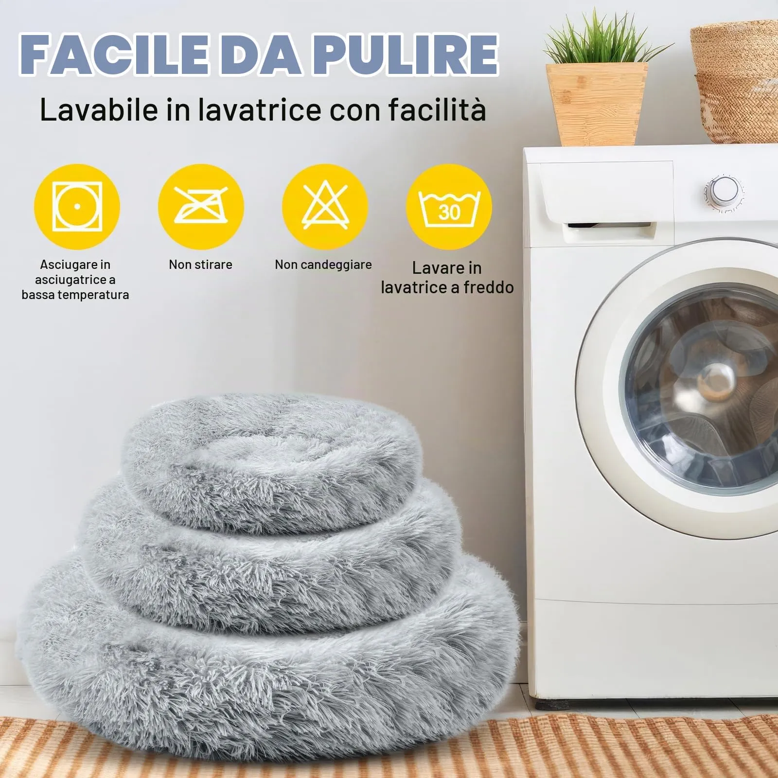 LUOJINYI Cuccia Morbida per Cani e Gatti, Rotonda, 60 cm, Grigio Chiaro - immagine 7