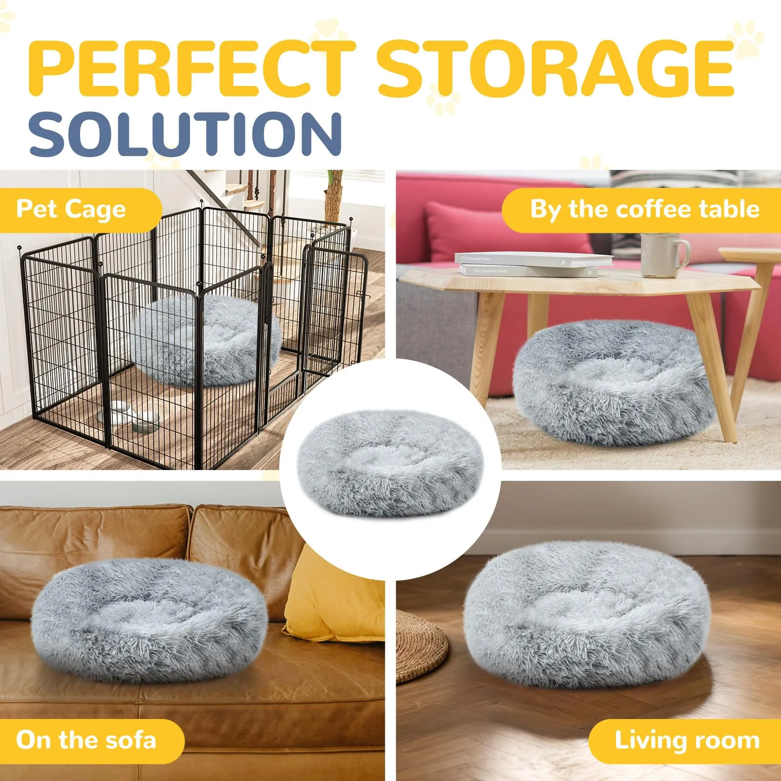 LUOJINYI Cuccia morbida rotonda per cani e gatti, 70 cm, grigio chiaro - immagine 5