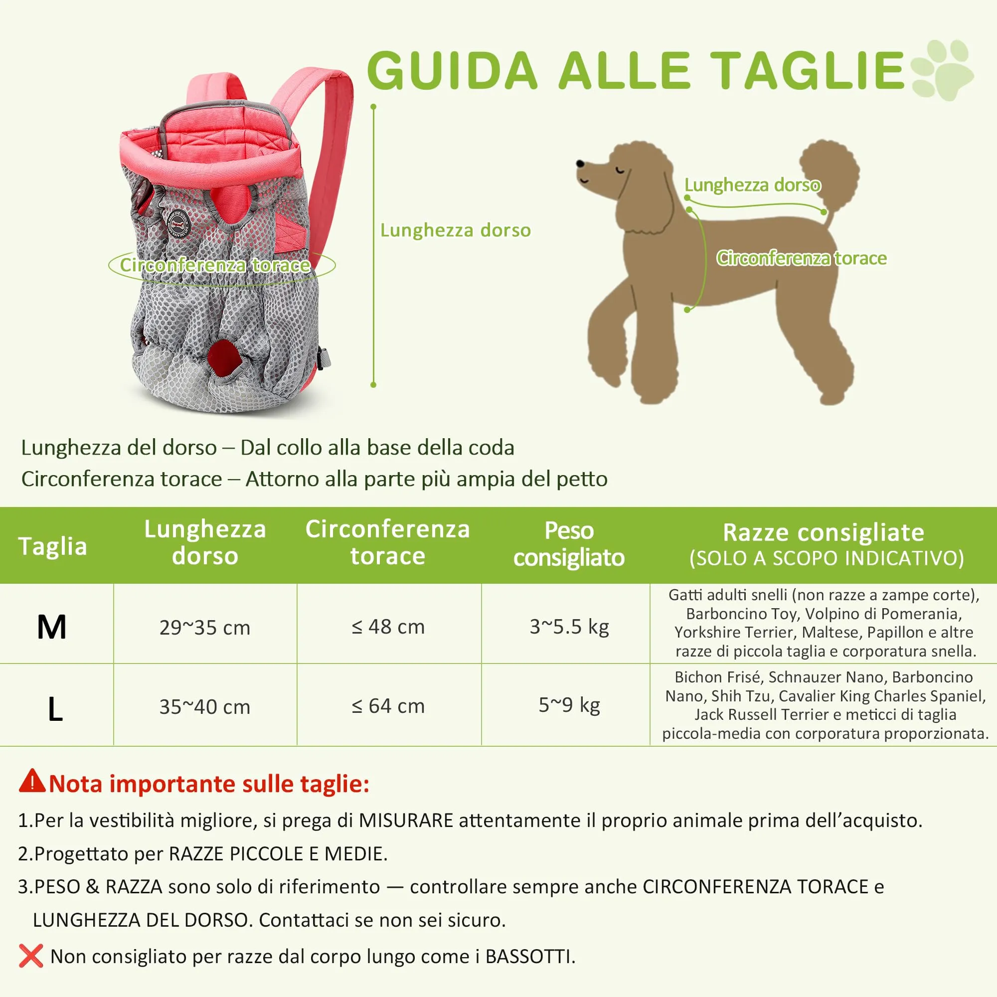 ALLSOPETS Zaino Frontale per Cani, Rosa Ciliegia, L - immagine 5