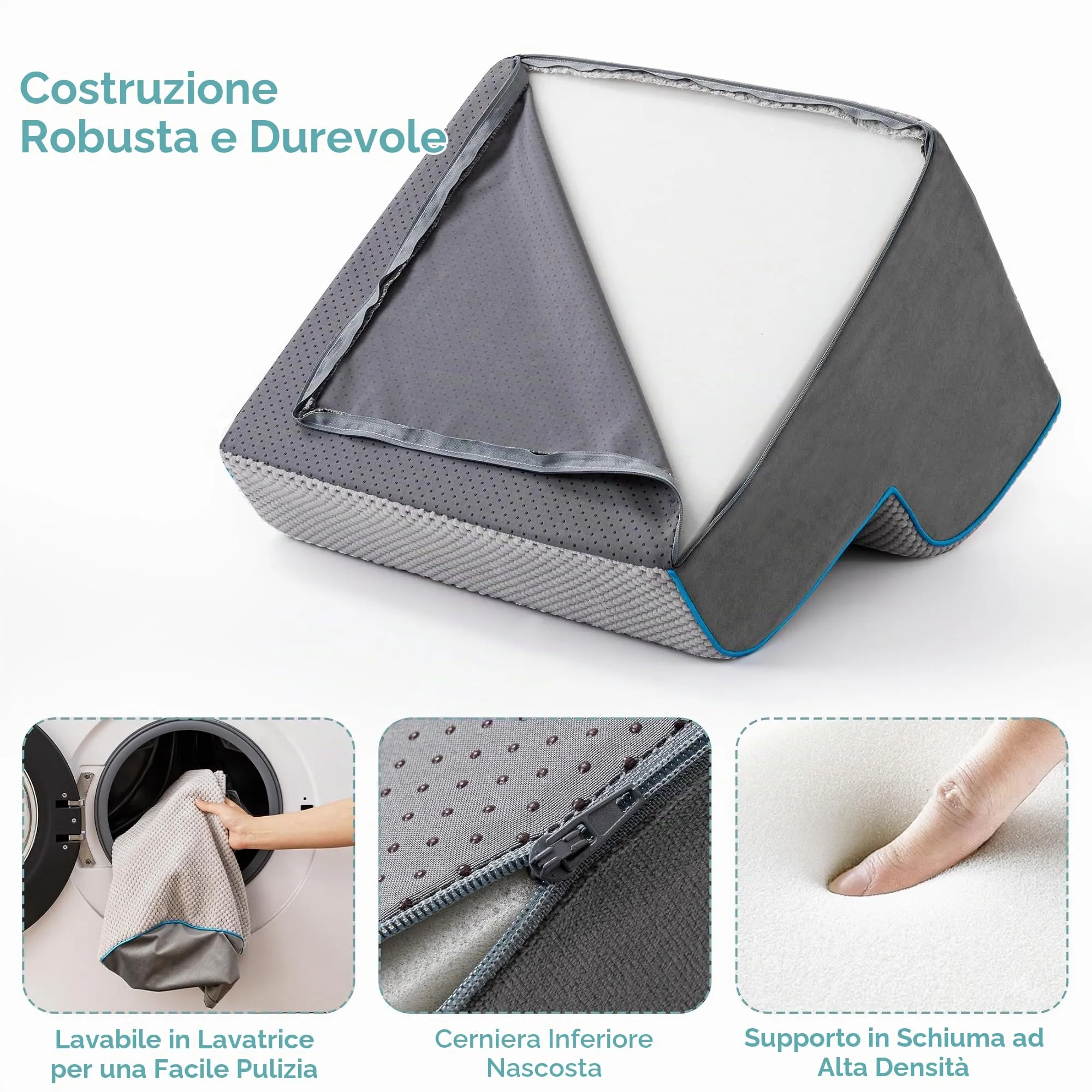 Kohentact Scaletta per Cani e Rampa per Letto e Divano, 33-61 cm, Schiuma 40D, Antiscivolo, Grigio - immagine 5