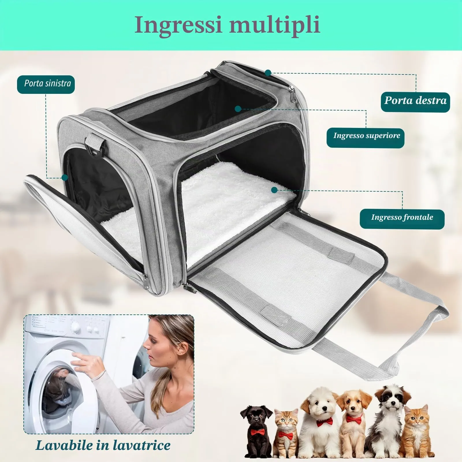 Sprifityy Trasportino per Cani e Gatti Portatile e Ripiegabile, 45x30x30cm, Grigio - immagine 4