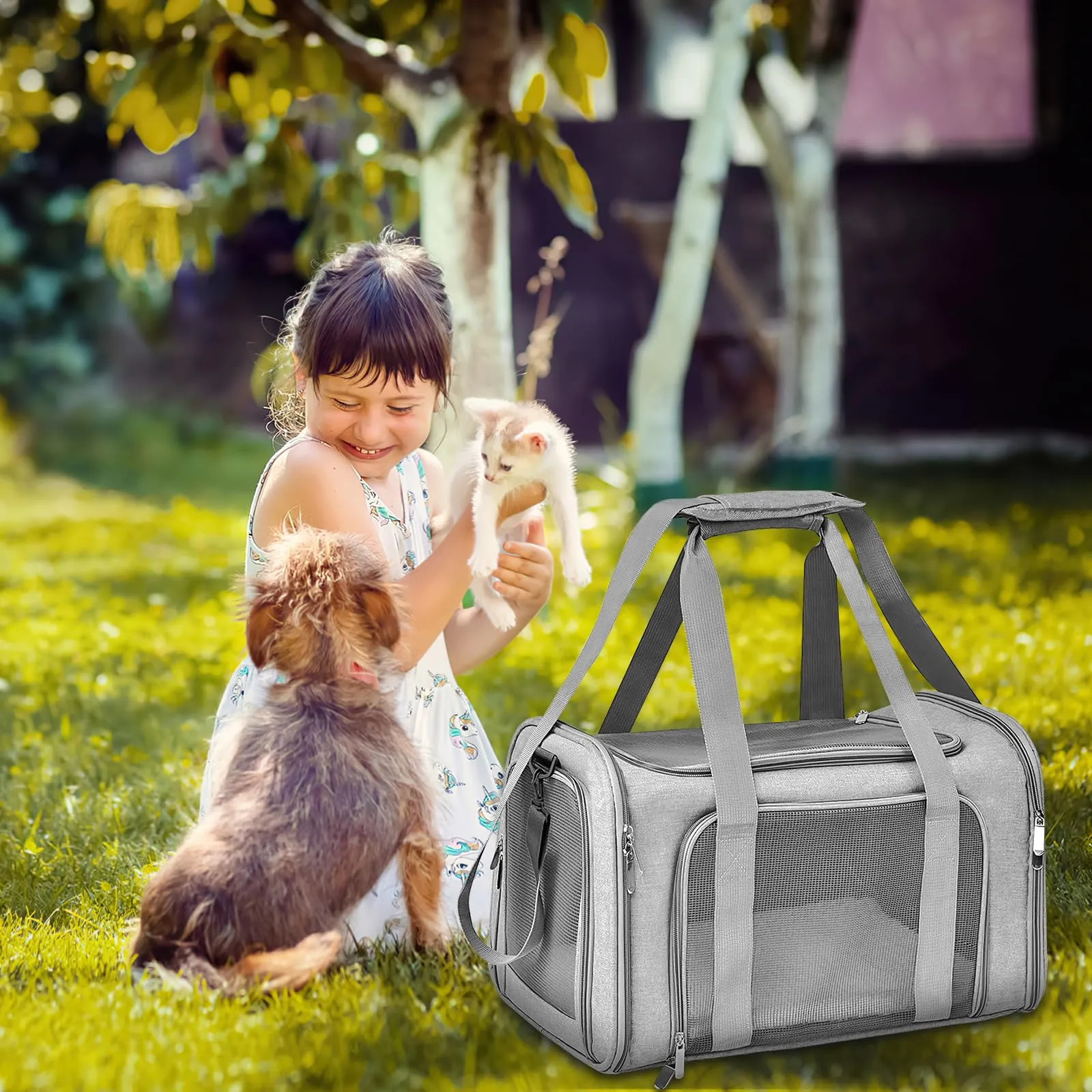 Sprifityy Trasportino per Cani e Gatti Portatile e Ripiegabile, 45x30x30cm, Grigio - immagine 5