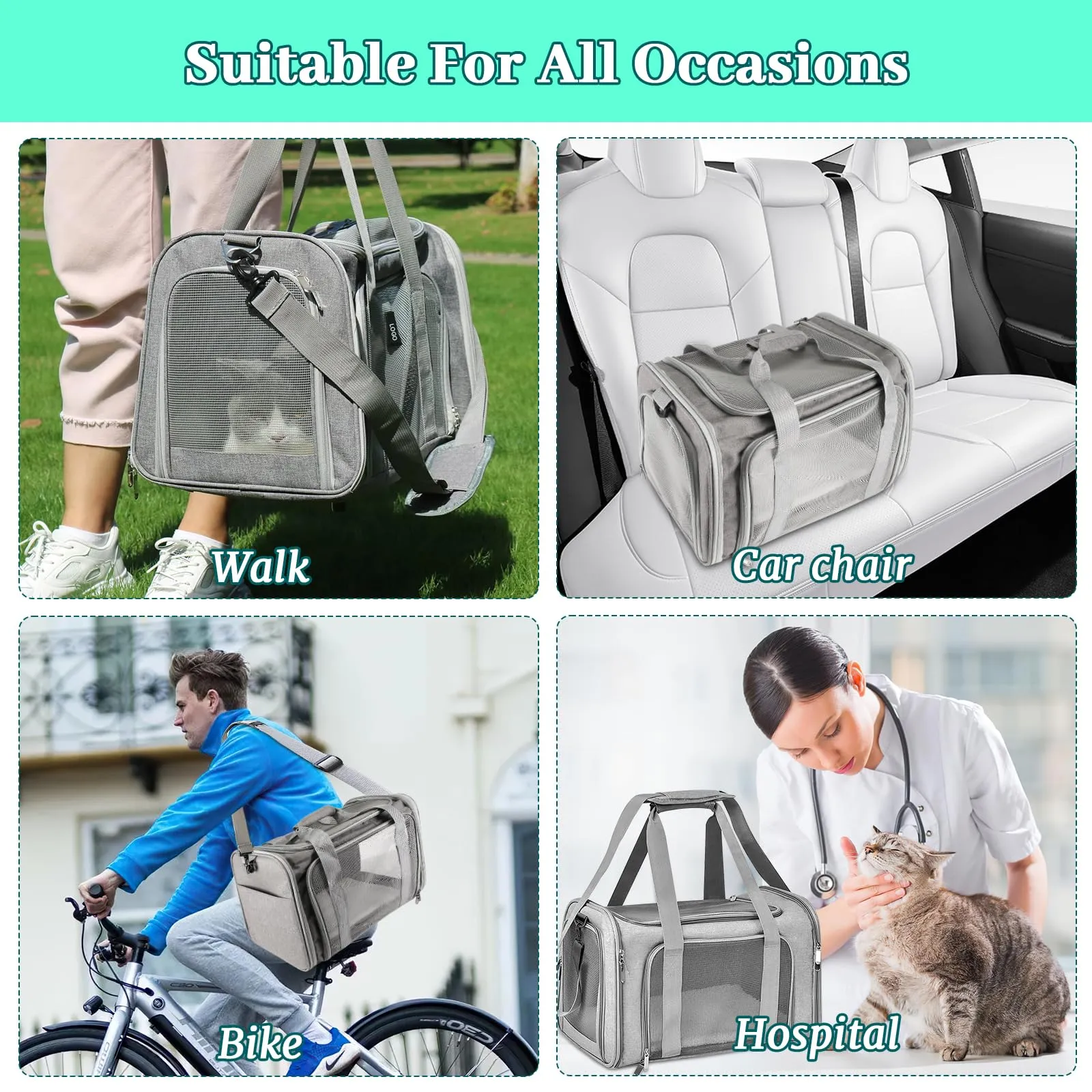 Sprifityy Trasportino per Cani e Gatti Portatile e Ripiegabile, 45x30x30cm, Grigio - immagine 6