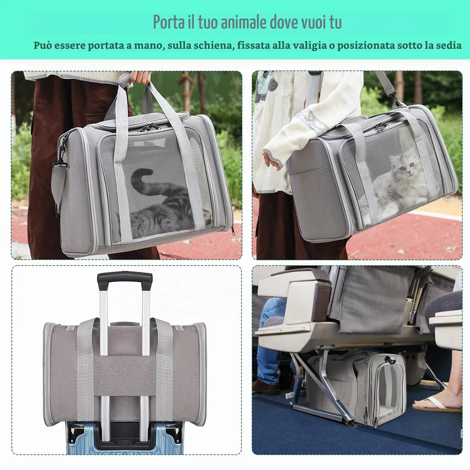 Sprifityy Trasportino per Cani e Gatti Portatile e Ripiegabile, 45x30x30cm, Grigio - immagine 7