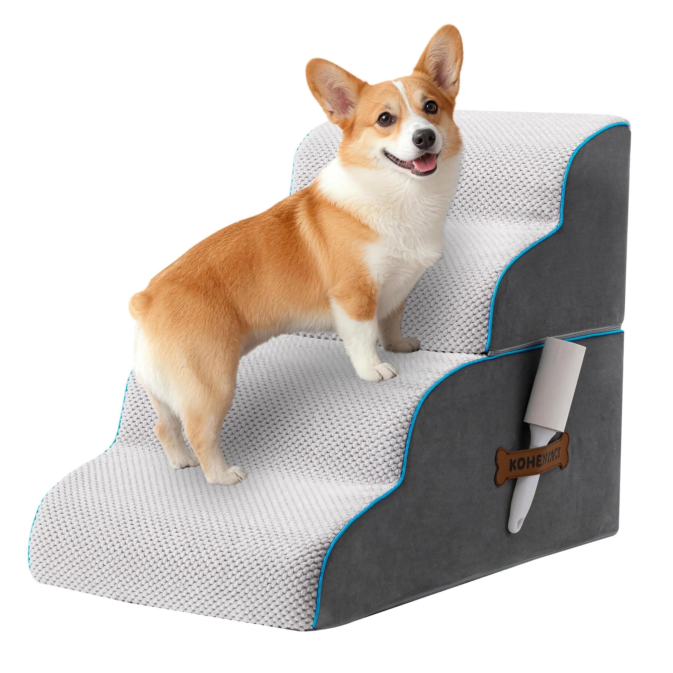 Kohentact Scaletta per Cani e Rampa per Letto e Divano, 33-61 cm, Schiuma 40D, Grigio - immagine 1