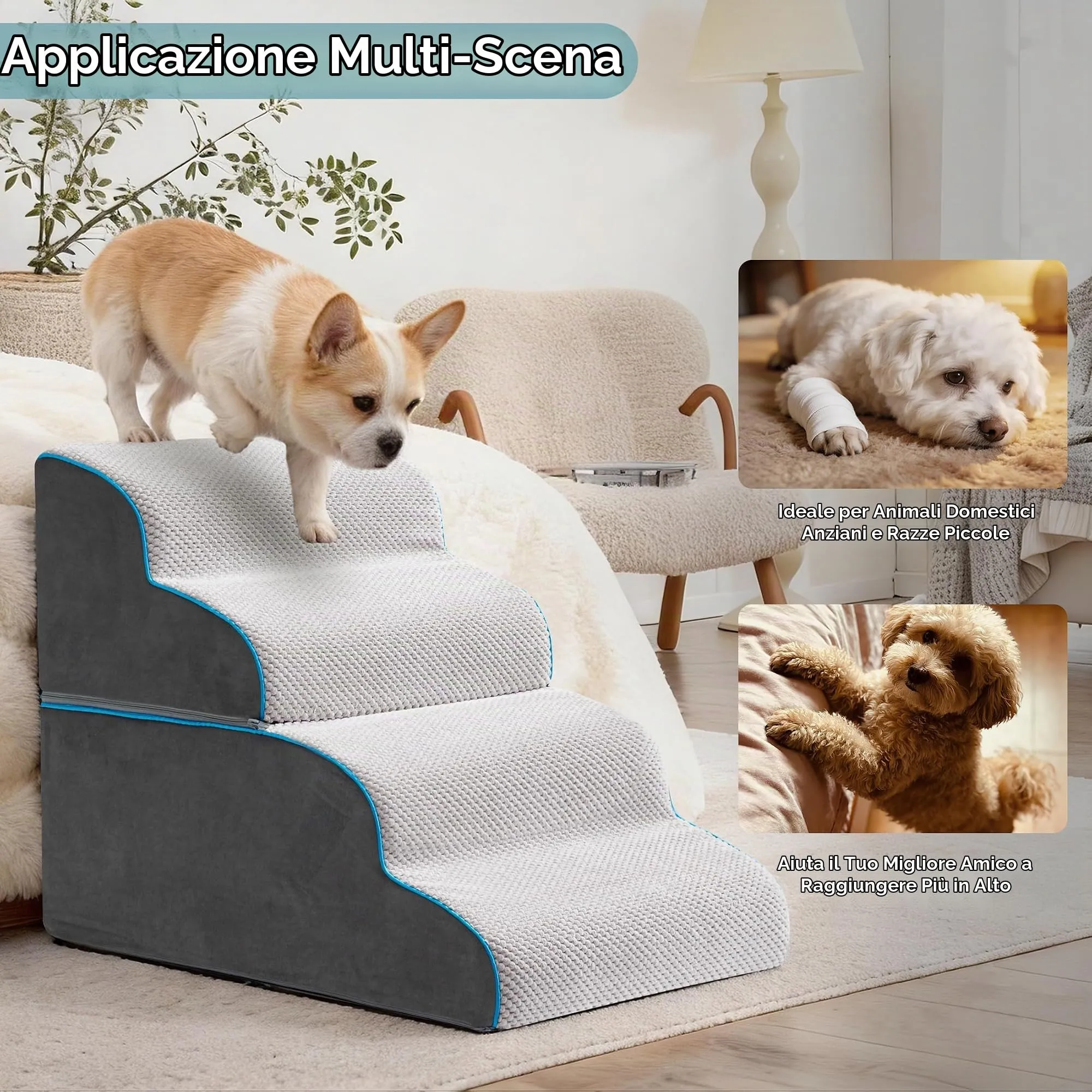 Kohentact Scaletta per Cani e Rampa per Letto e Divano, 33-61 cm, Schiuma 40D, Grigio - immagine 4