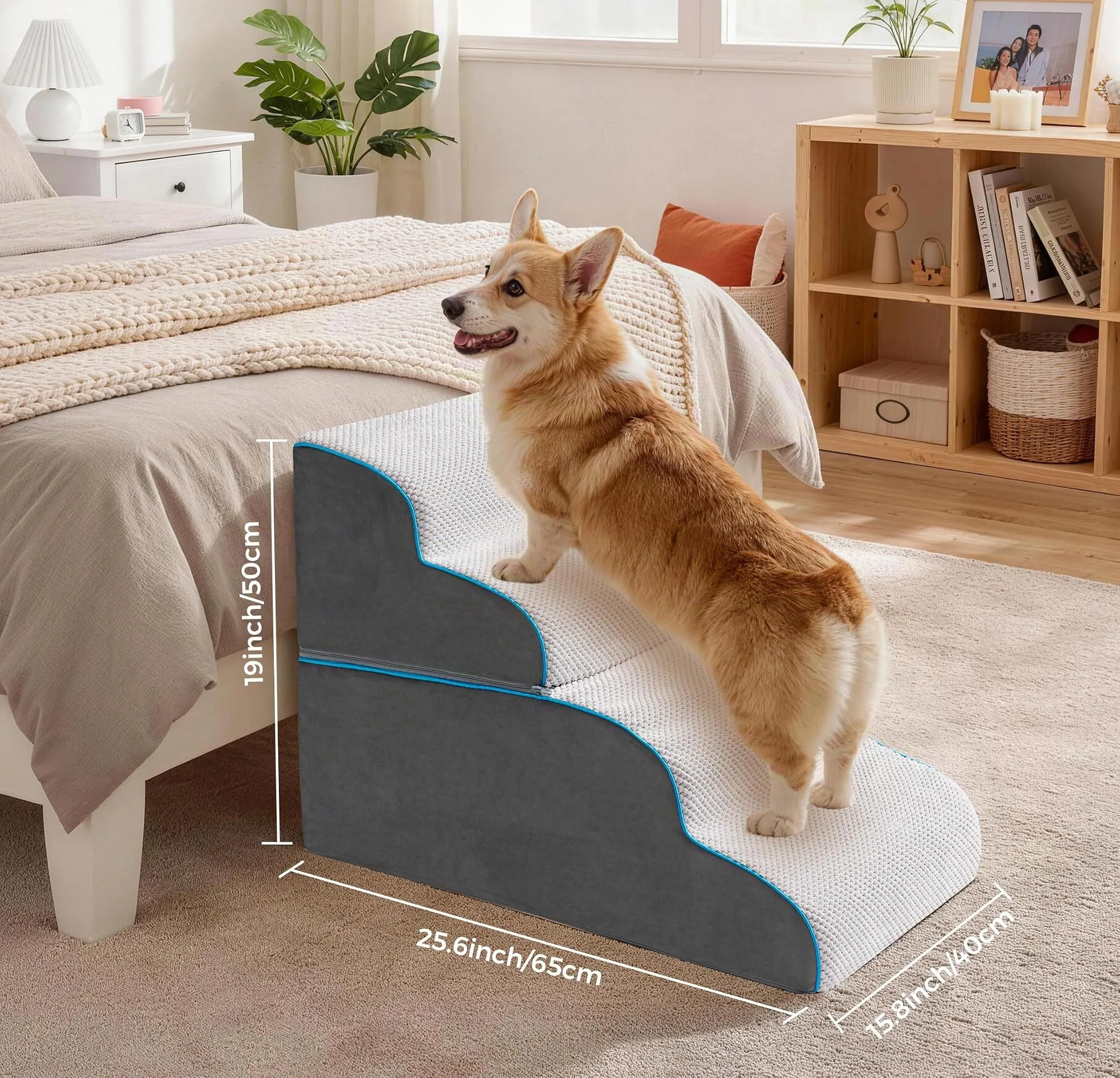 Kohentact Scaletta per Cani e Rampa per Letto e Divano, 33-61 cm, Schiuma 40D, Grigio - immagine 8