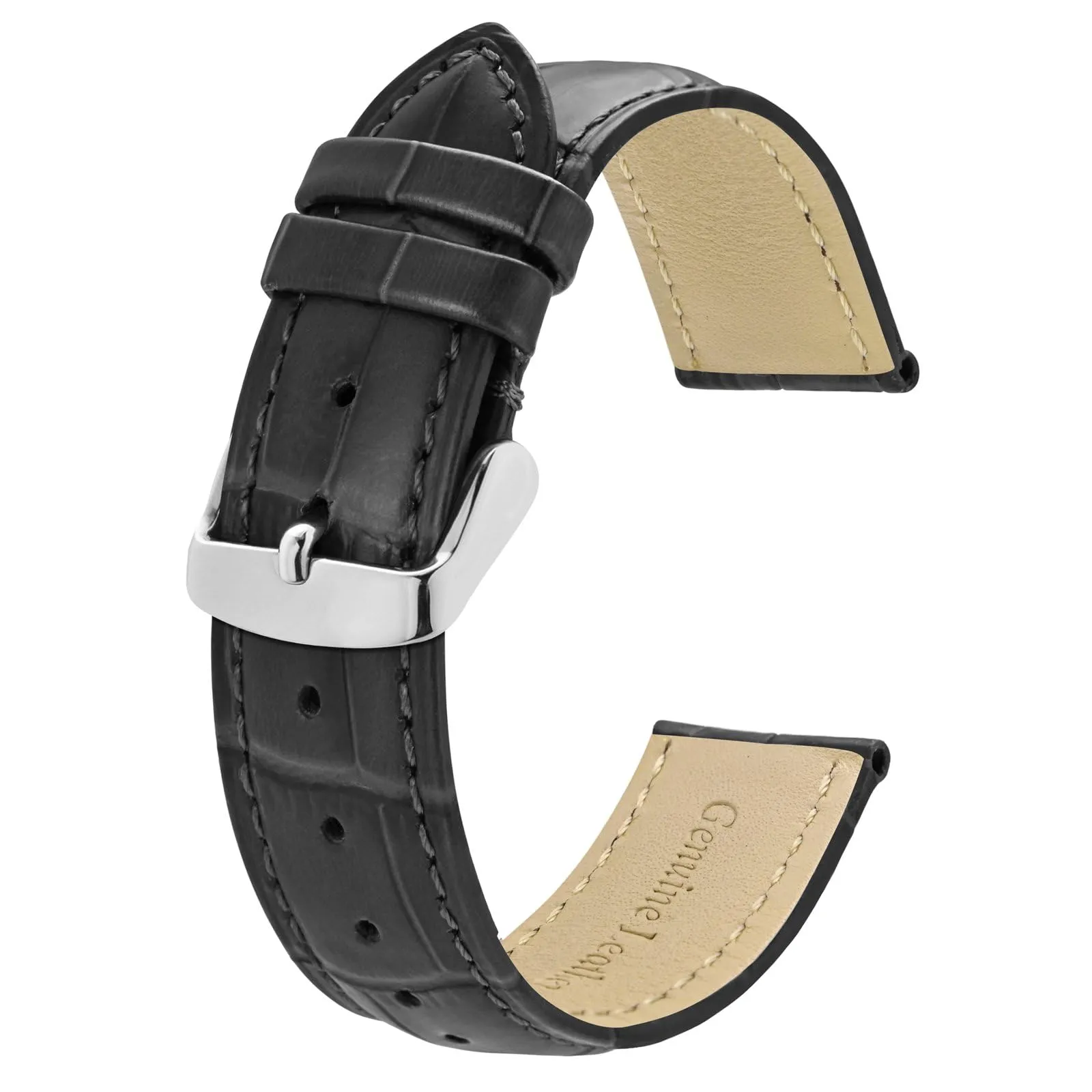 BISONSTRAP Cinturino per Orologi 20mm in Pelle Goffrata Alligatore, Grigio Scuro con Fibbia Argento - immagine 1