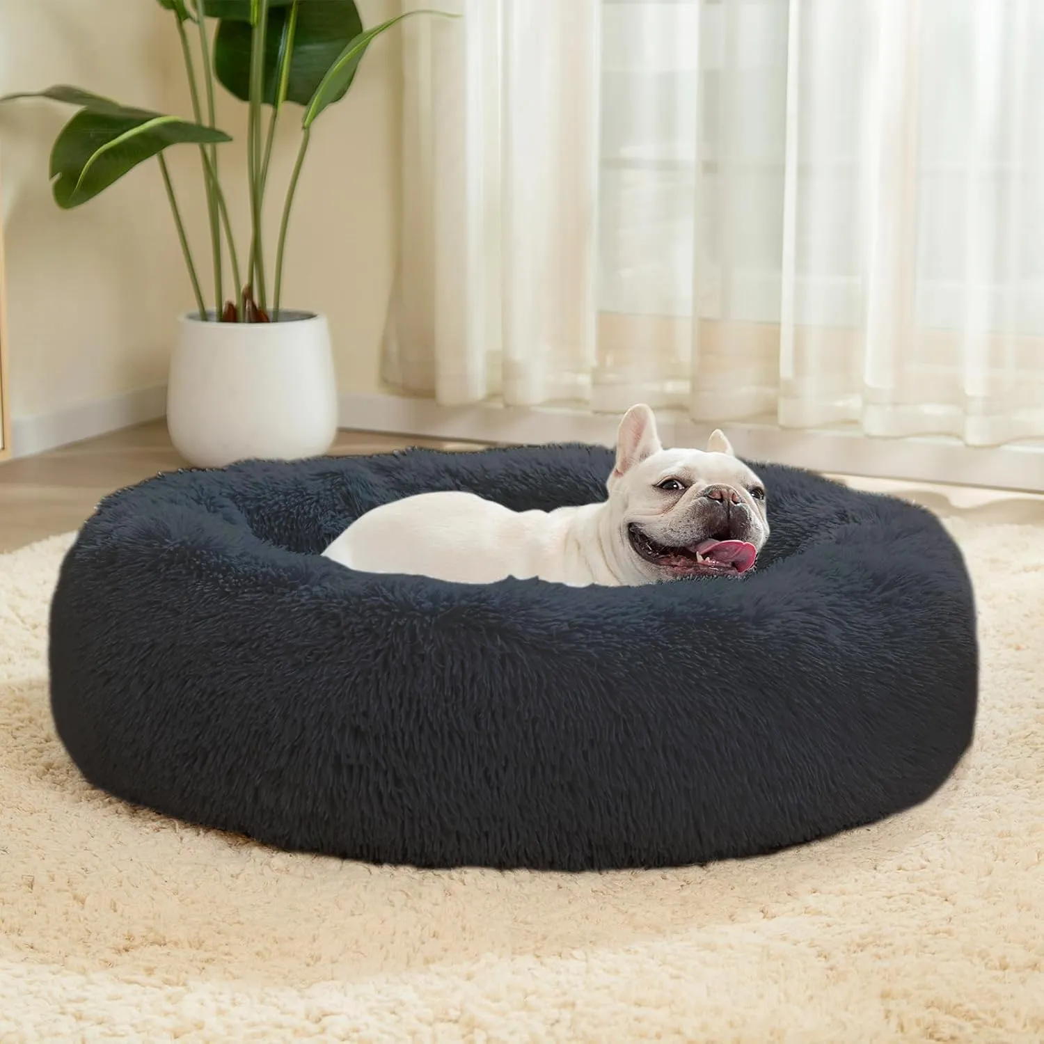 LUOJINYI Cuccia morbida per cani e gatti, rotonda, lavabile, fondo antiscivolo, 50 cm, Blu Navy - immagine 7
