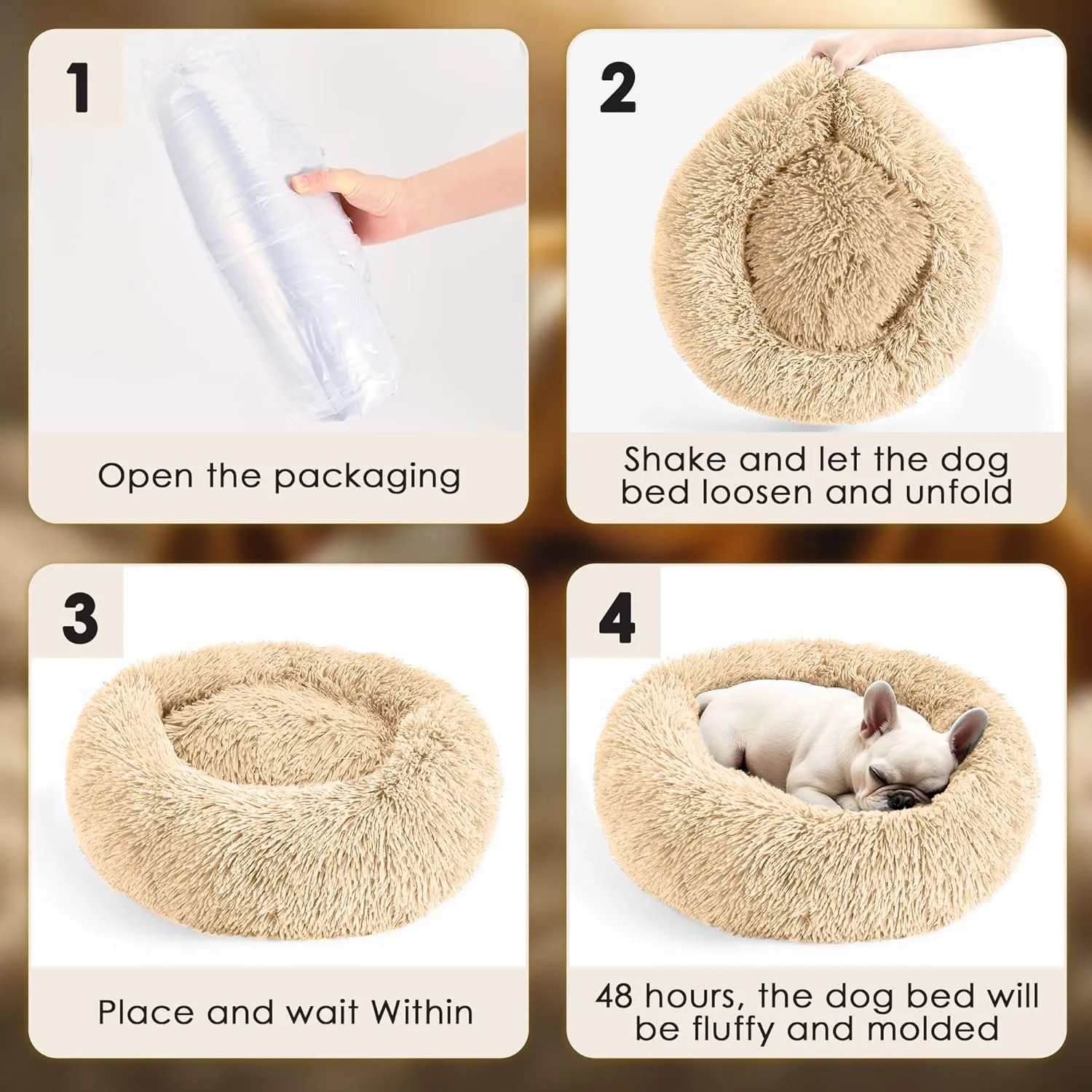 LUOJINYI Cuccia morbida per cani e gatti, rotonda, lavabile con fondo antiscivolo, 60 cm, cammello - immagine 6