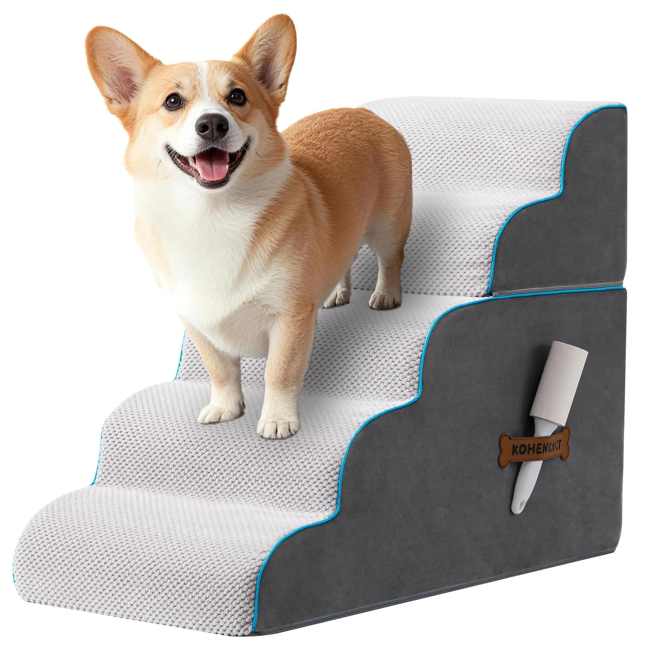 Kohentact Scaletta e Rampa per Cani, 33-61 cm, Schiuma 40D, Antiscivolo, Grigio - immagine 1