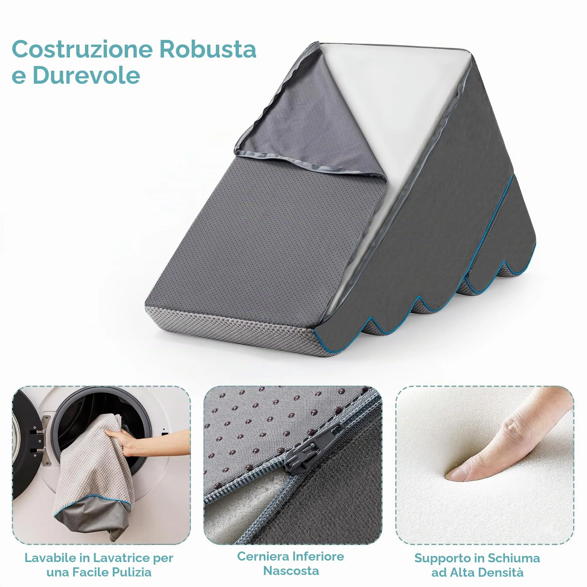 Kohentact Scaletta e Rampa per Cani, 33-61 cm, Schiuma 40D, Antiscivolo, Grigio - immagine 5