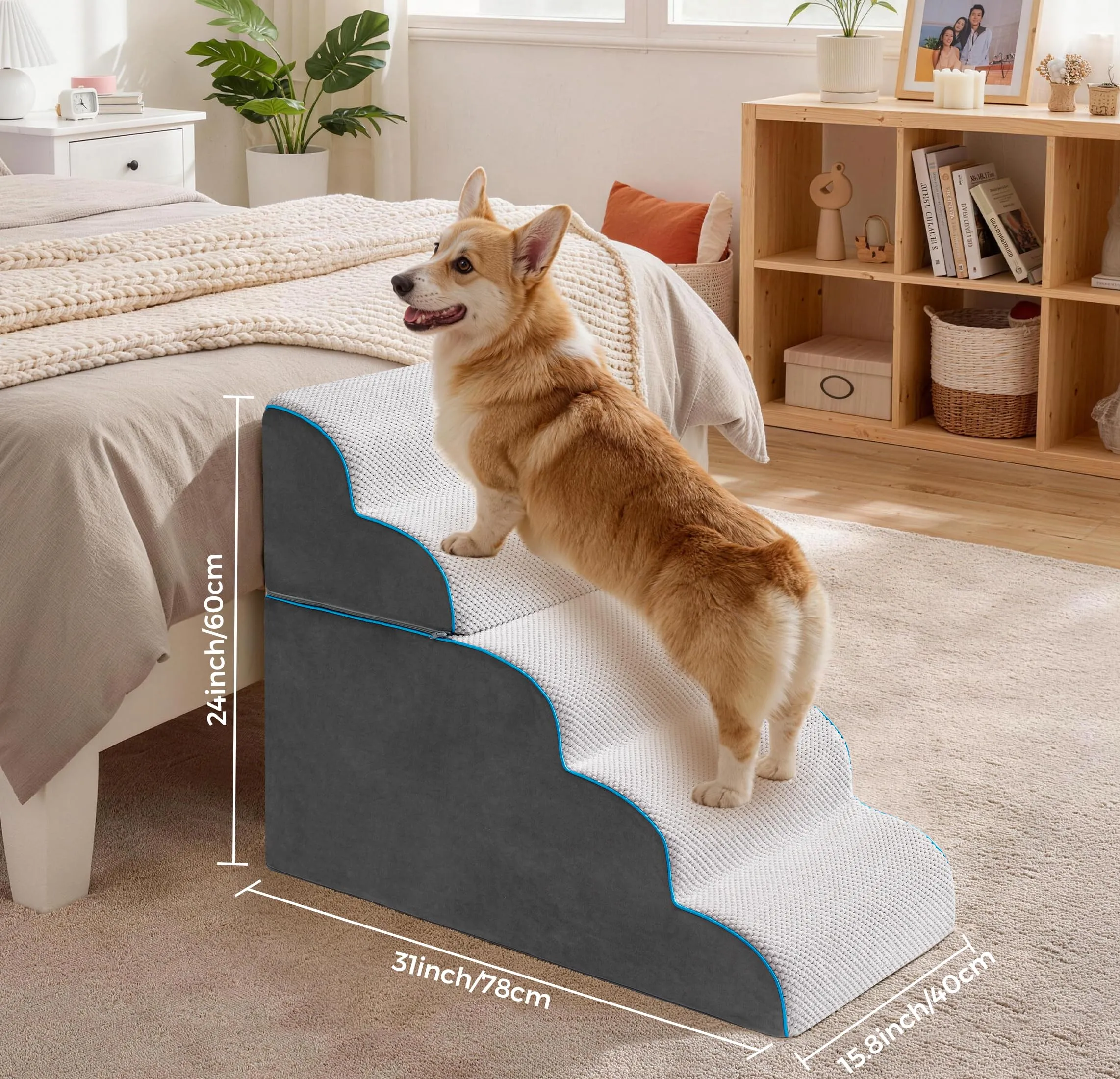 Kohentact Scaletta e Rampa per Cani, 33-61 cm, Schiuma 40D, Antiscivolo, Grigio - immagine 8