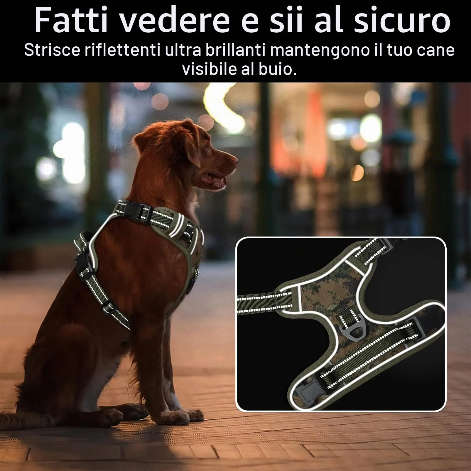 HEELE Pettorina Cane Anti-tiro Riflettente e Regolabile, Imbracatura con Sgancio Rapido dal Collo e Maniglia, Imbottita, Mimetico Verde, Taglia L - immagine 6
