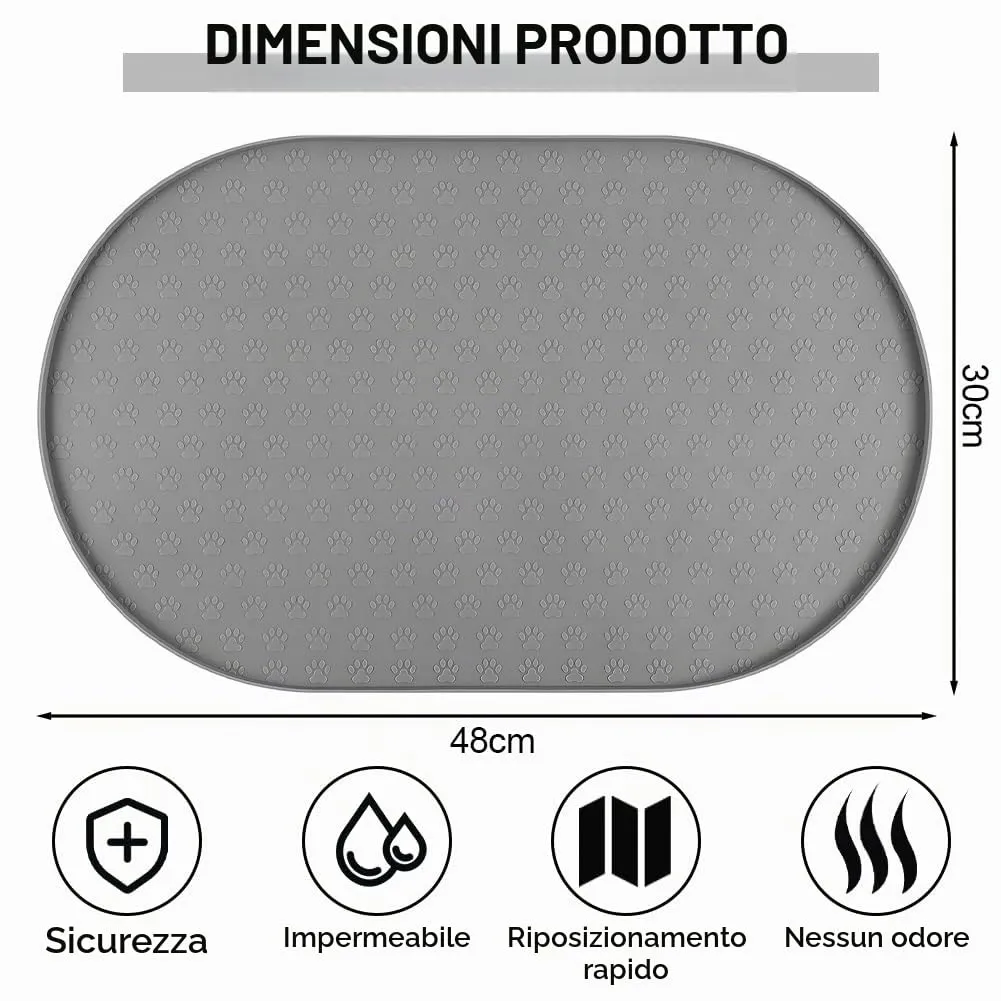 Adiwo Tappetino Ciotola Cane e Gatto Antiscivolo in Silicone, Impermeabile, 50x25 cm, Grigio - immagine 2